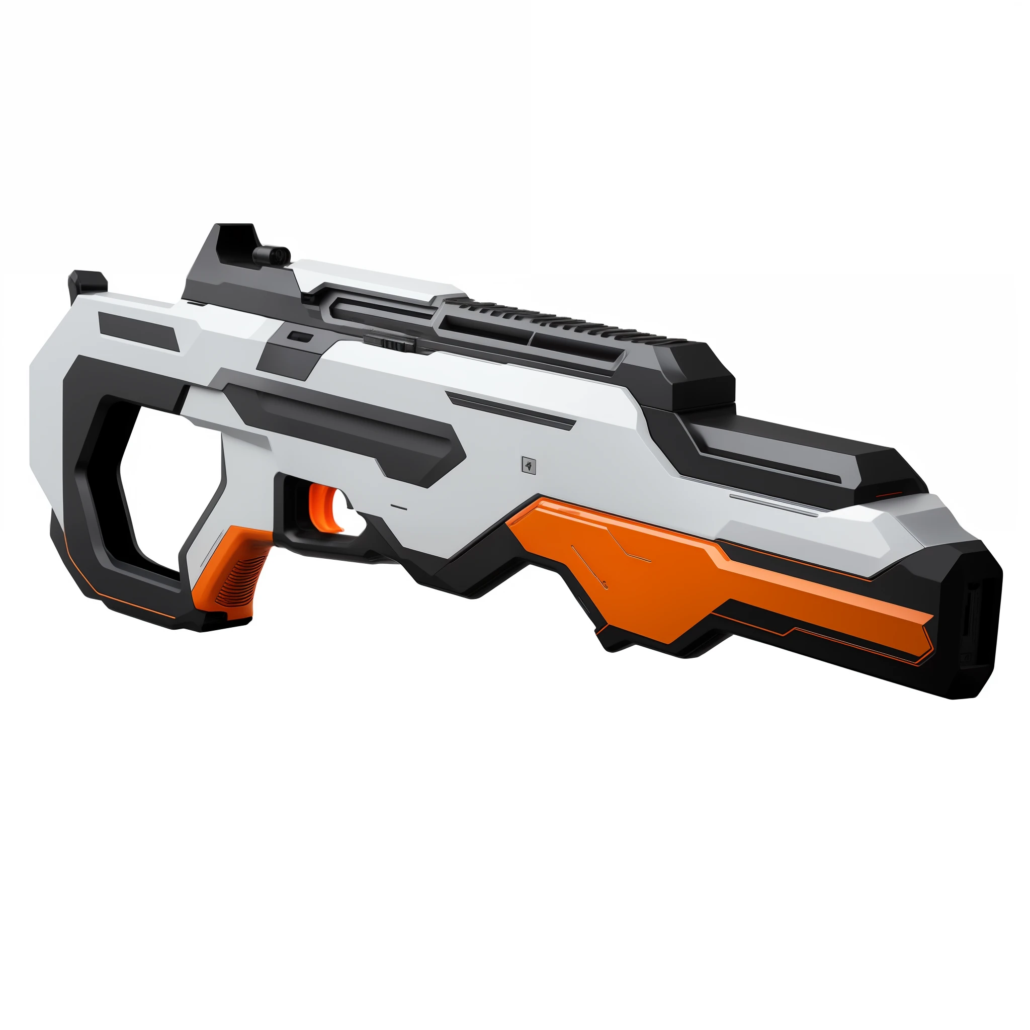 Close-up of a gun with a black and orange handle, pulse rifle, energy rifle, gauss rifle, pulse rifle, futuristic assault rifle, futuristic weapon shotgun, futuristic gun, laser rifles, With a sci-fi rifle, futuristic weapon, futuristic pistol, sci - fi weapon, Weapon design, weapon concept art, laser rifles, laser rifles