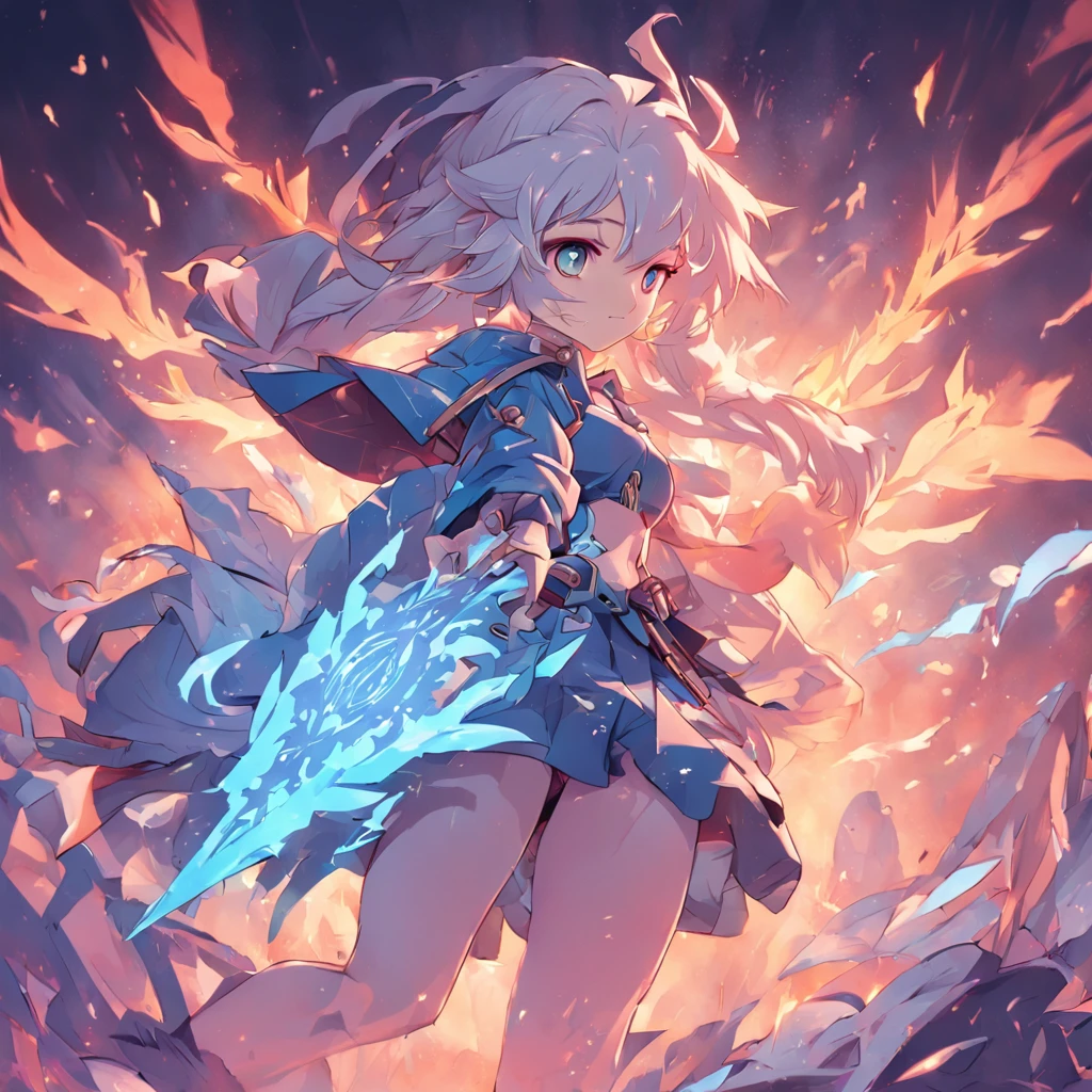 (Blue background:1.4),(summoner war, valkyrja),(Game illustration:1.3,paper art:1.3, Quilted paper art:1.2),( reasonable design, Clear lines, High sharpness,Best quality, Very detailed, Masterpiece, movie light effect, 4K )