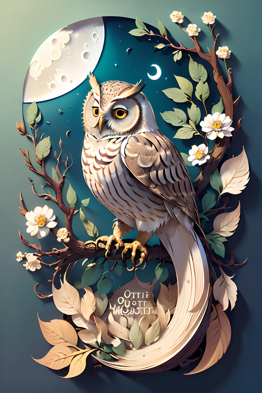 (((masterpiece))),bestquality,illustration,beautifuldetailedglow,
paper_cut,   owl, tree,moon,