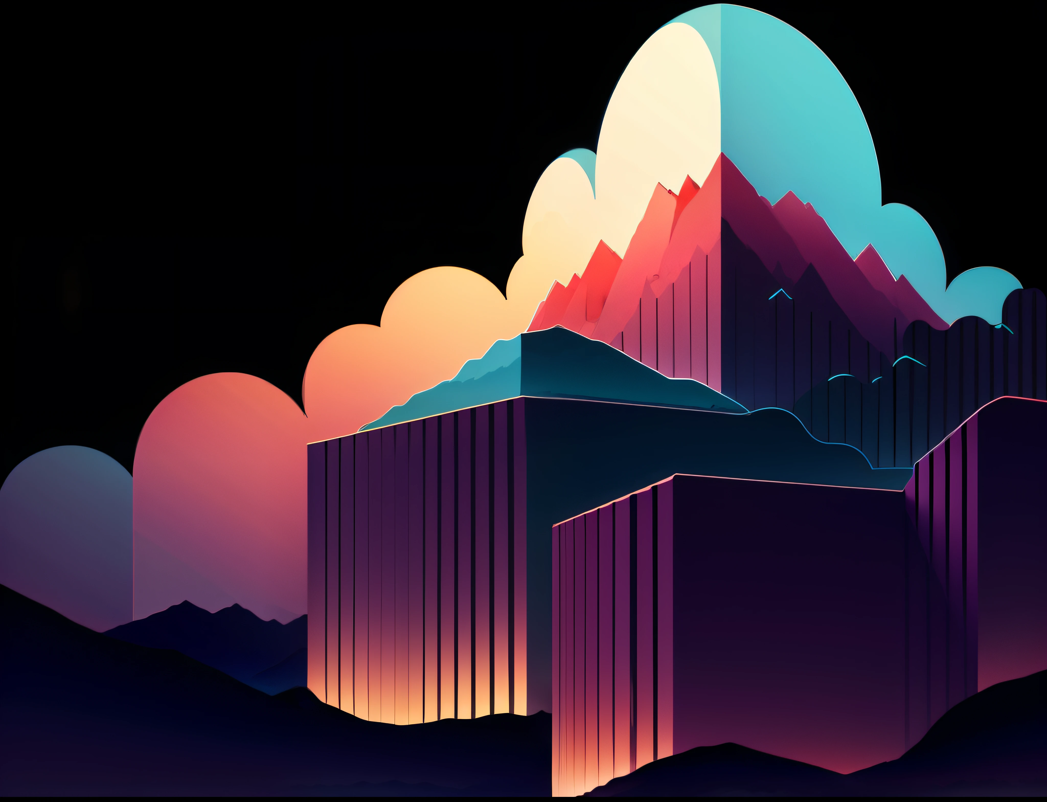 Mountain tops，Vectorize the image，light and dark，lineworks，a color