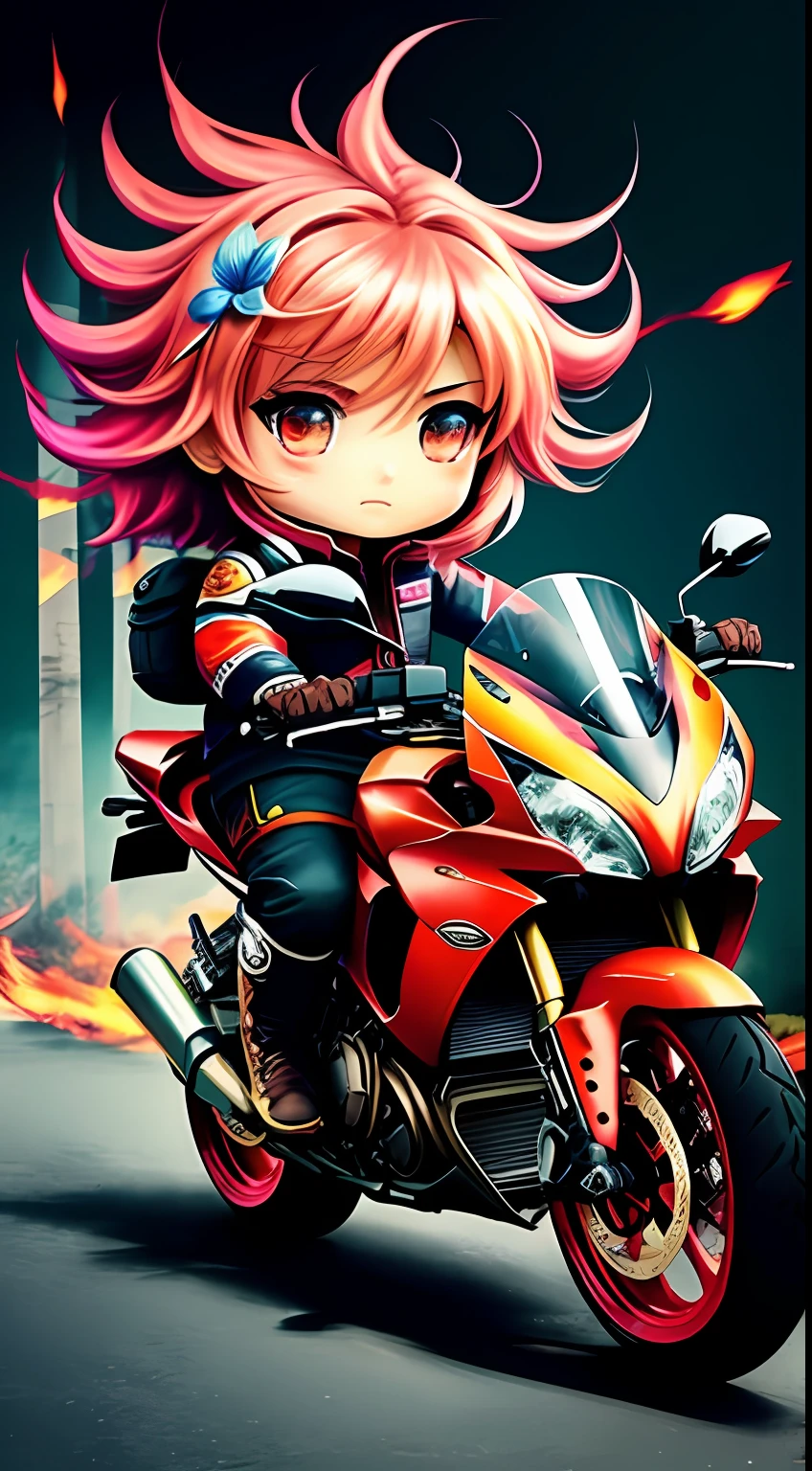 motorcycle,flower,character,Chibi,real,art, explosion,
yang08k, photography, beautiful, colorful,realistic,
masterpieces, top quality, best quality, official art, beautiful and aesthetic,