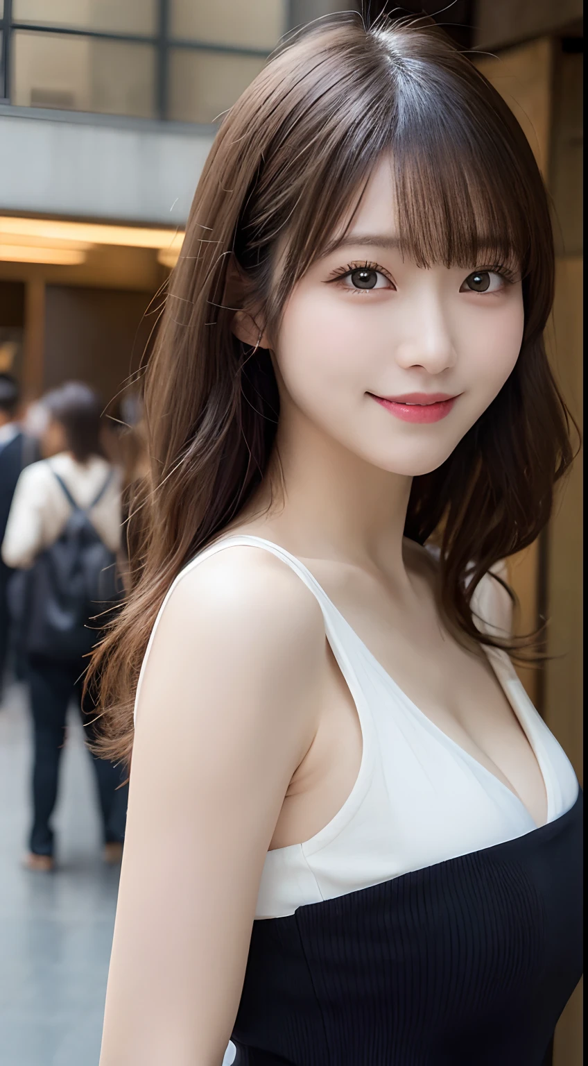 masutepiece, Best Quality, Illustration, Ultra-detailed, finely detail, hight resolution, 8K Wallpaper, Perfect dynamic composition, Beautiful detailed eyes, Women's Fashion Summer,Medium Hair,Small breasts natural color lip, Bold sexy poses,Smile,Harajuku、20 years girl、Cute、Sexy shot looking at camera