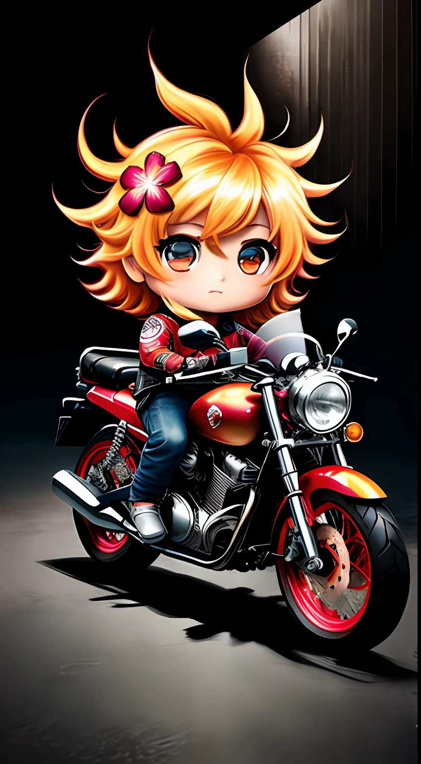 motorcycle,flower,character,Chibi,real,art, explosion,
yang08k, photography, beautiful,  colorful,realistic,
masterpieces, top quality, best quality, official art, beautiful and aesthetic,