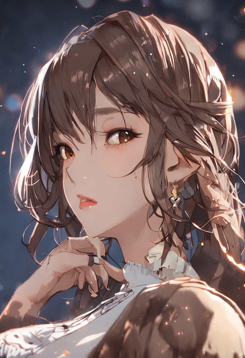 ((Night, Real Light, Top Quality, 8k, Masterpiece: 1.3)), Normal Body Shape: 1.4, (Brown Hair, Colossal: 1.8), Sexy Underwear, Lying on Bed, Open Legs, Ultra Detailed Face, Detailed Eyes, Double Eyelids