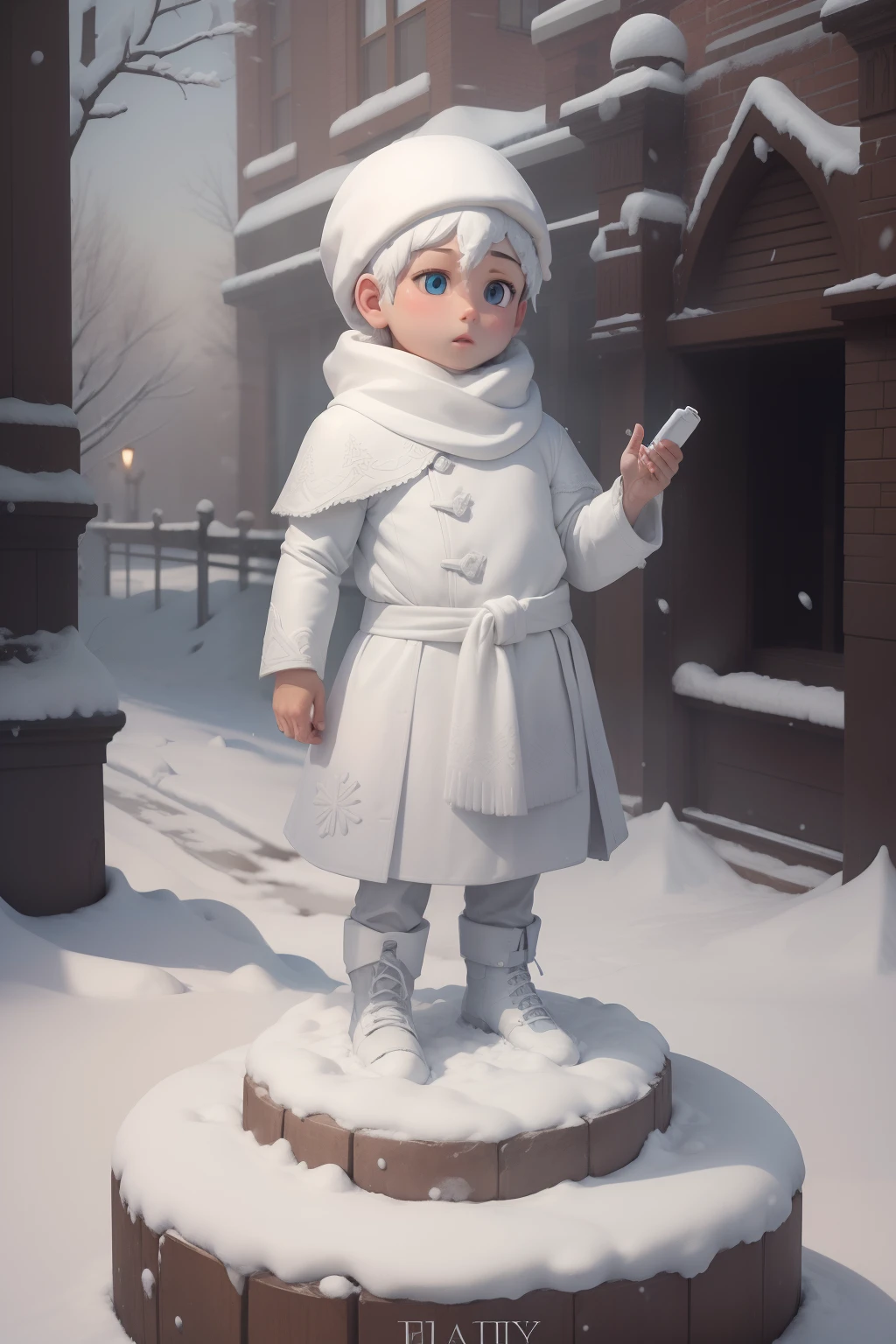 "Escultura do congelado com neve" renderizada, with men's pants
