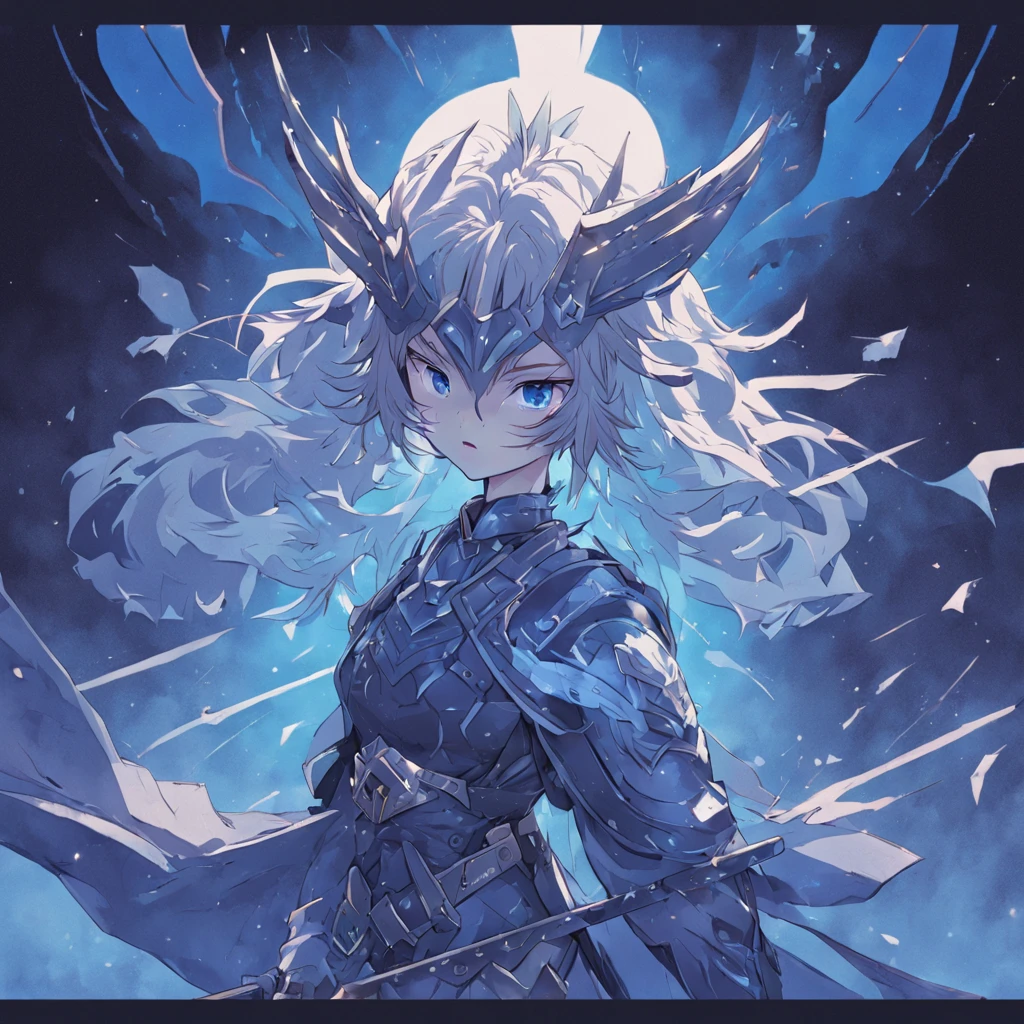 (Blue background:1.4),(warrior valkyrja),(illustration:1.3,paper art:1.3, Quilted paper art:1.2),( reasonable design, Clear lines, High sharpness,Best quality, Very detailed, Masterpiece, movie light effect, 4K )