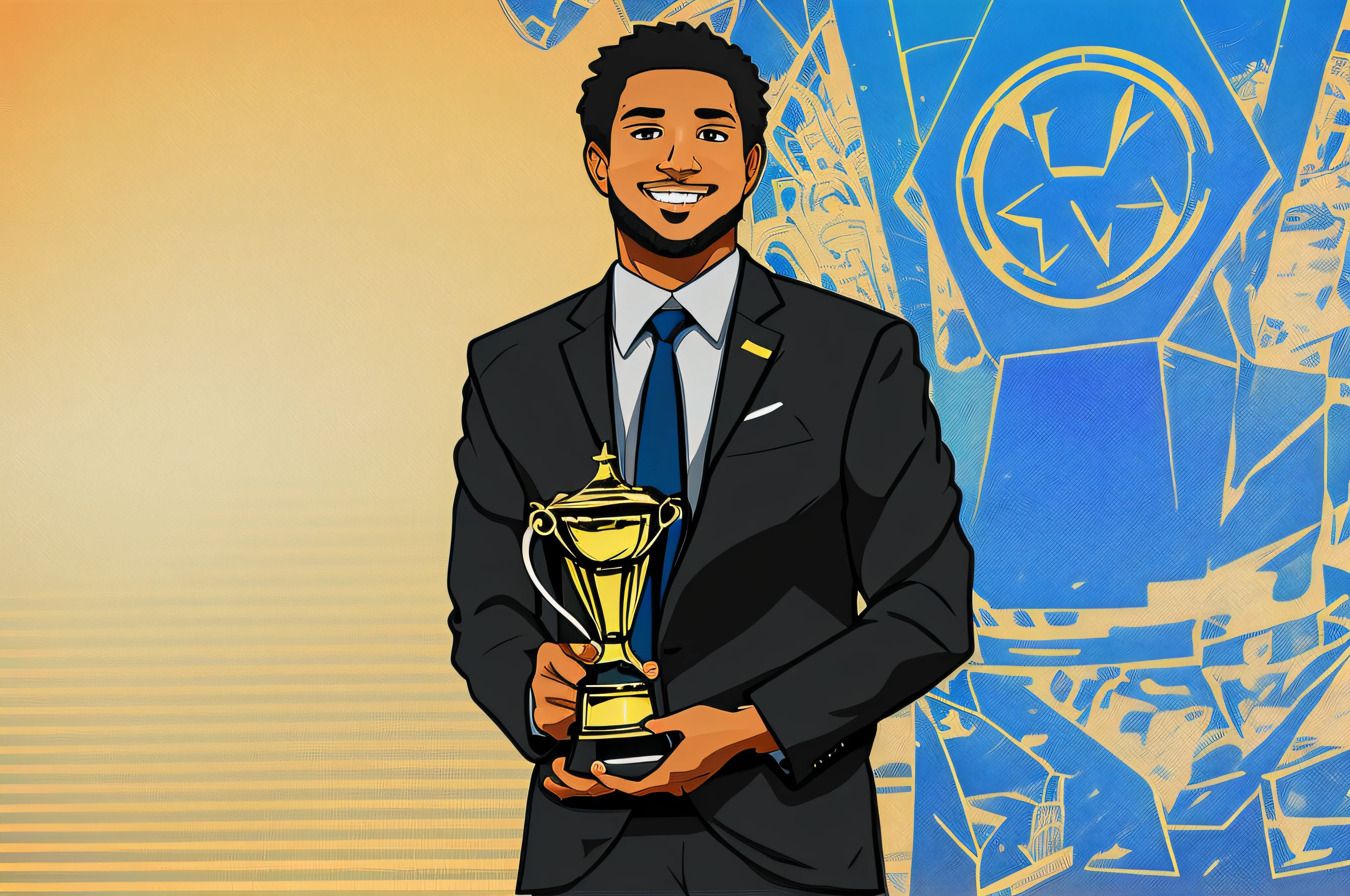 Cartoon, Anime style, trophy in hands