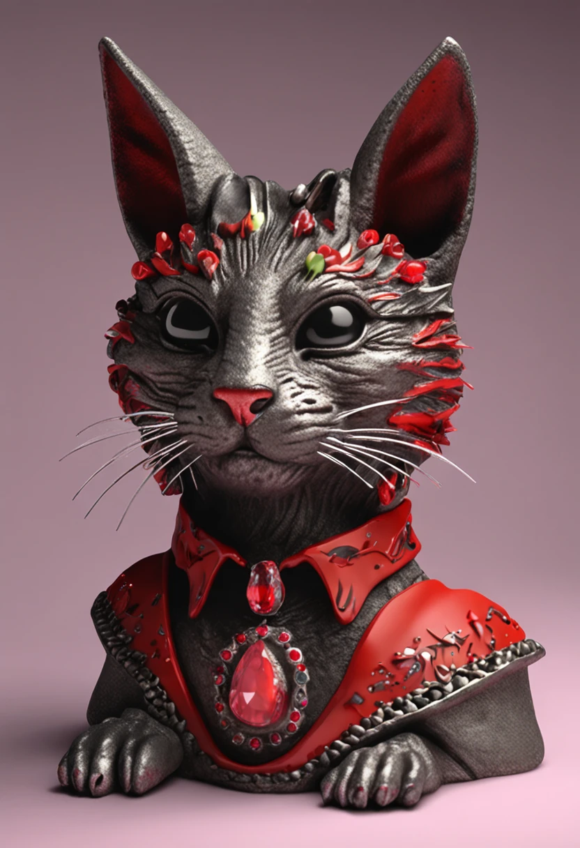 coneja roja con cuernos negros, under a spectacular of an anthropomorphic cat modeling jewelry