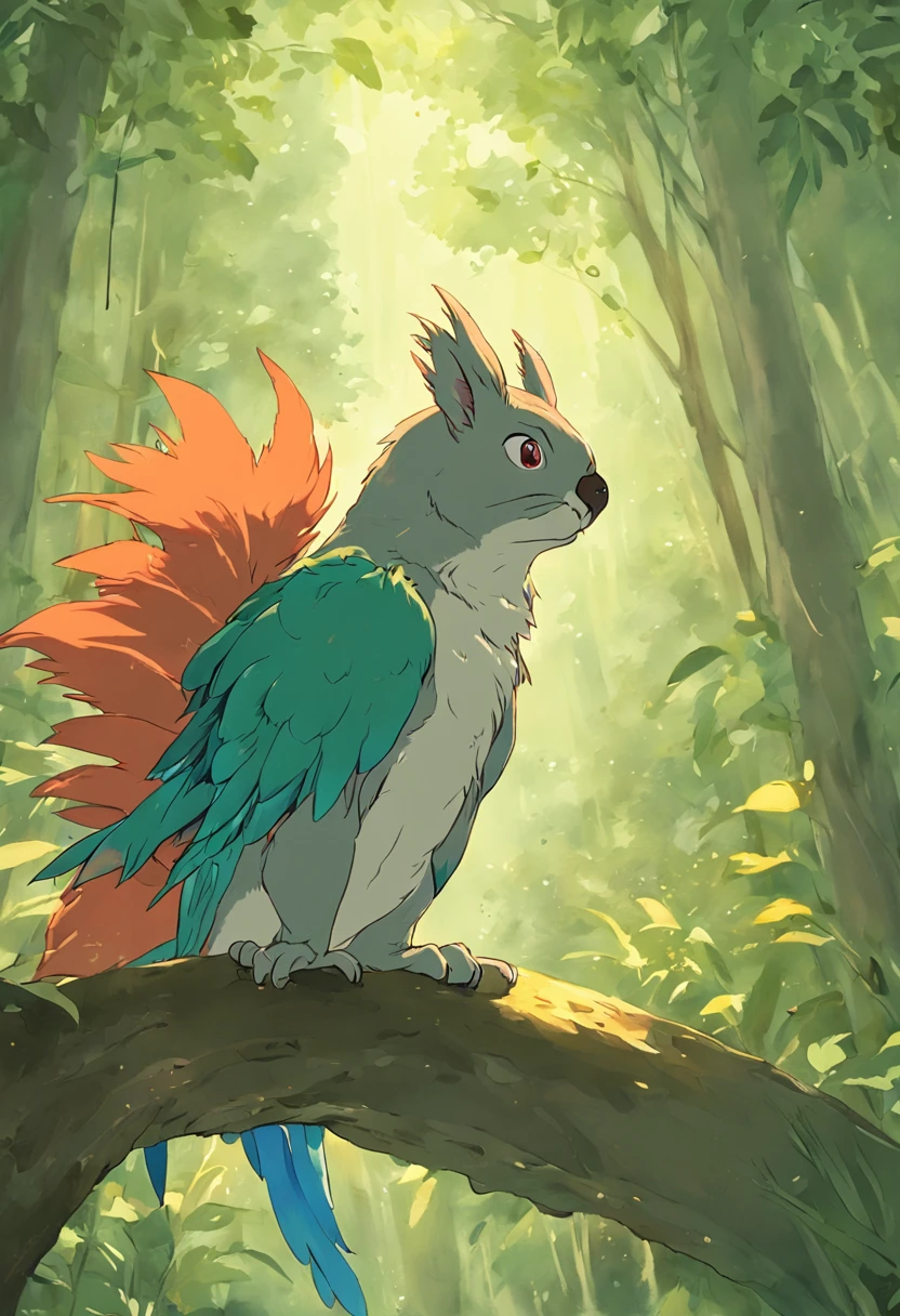 Parrot Squirrel Studio Ghibli painting style