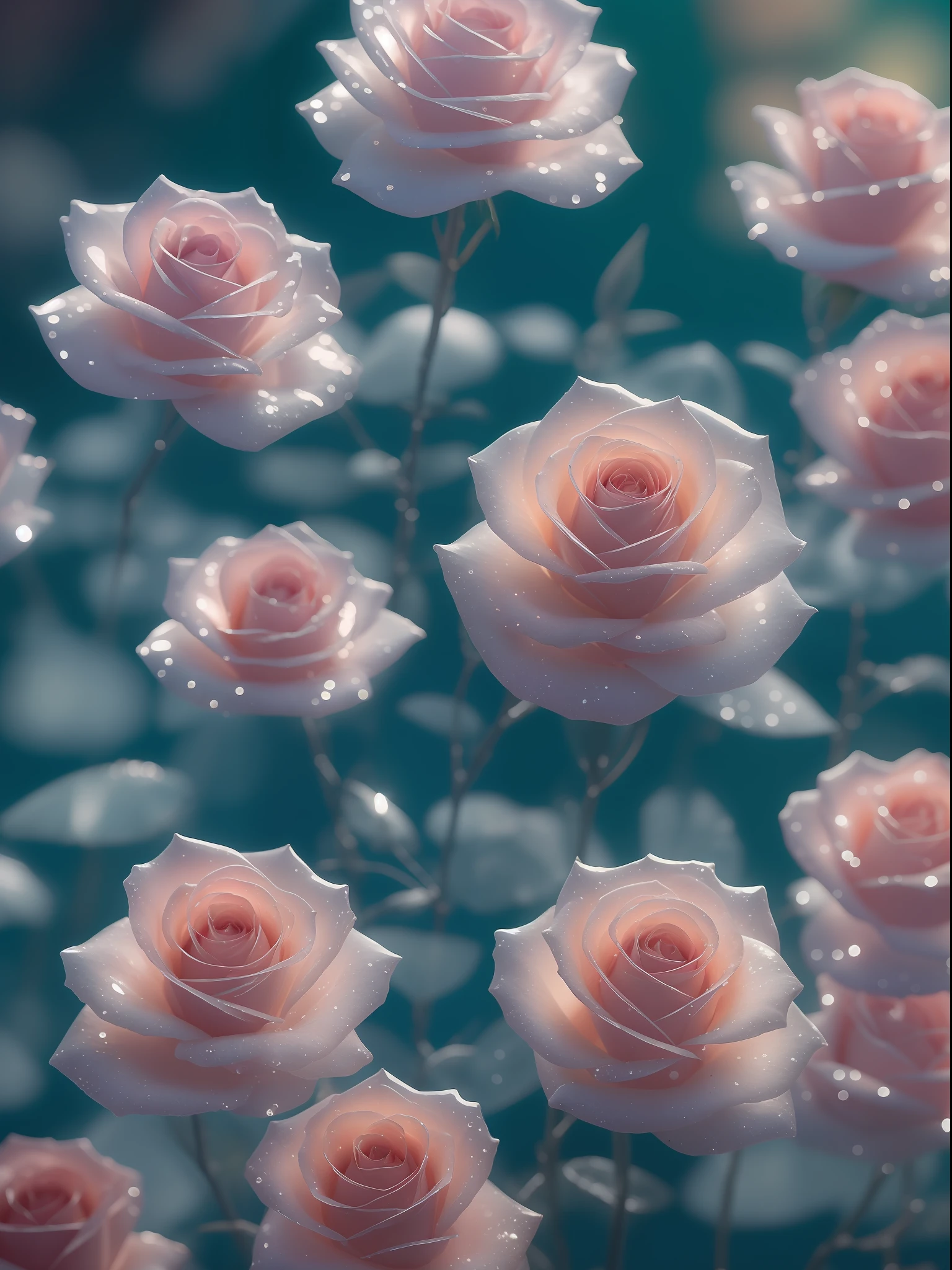 crystal fantasy, roses, fulcolor, Toe Up, neons, Countless crystal wings flutter in the air,
Fantasy, Galaxy, Transparent, Shallow depth of field, Jade Bokeh, glinting, glinting, Stunning, colourfull,
magical photography, Dramatic Lighting, photorealisim, Ultra Detail, 4K, degrees of freedom, High resolution