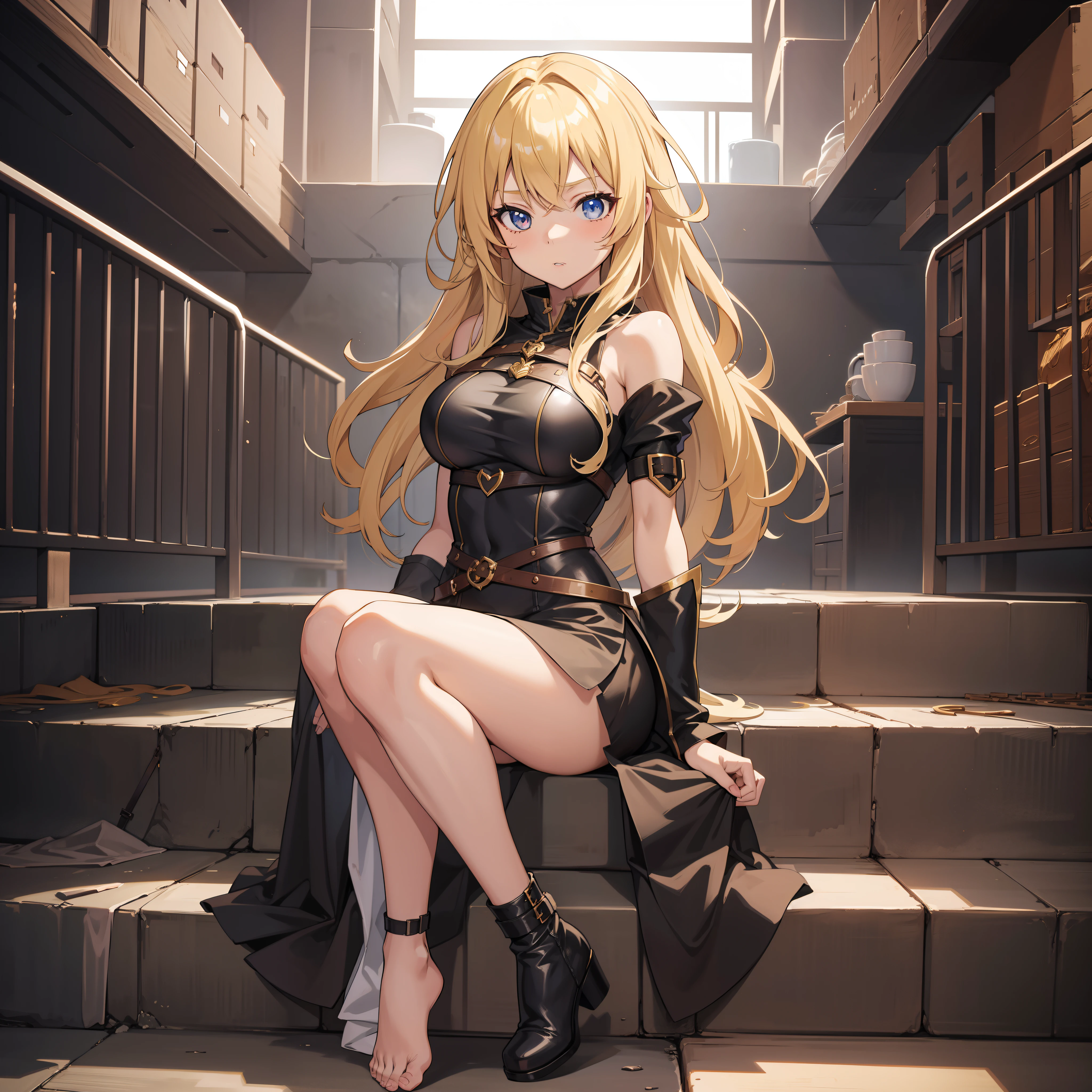 anime girl, blonde hair, dungeon, full body shot, sexy