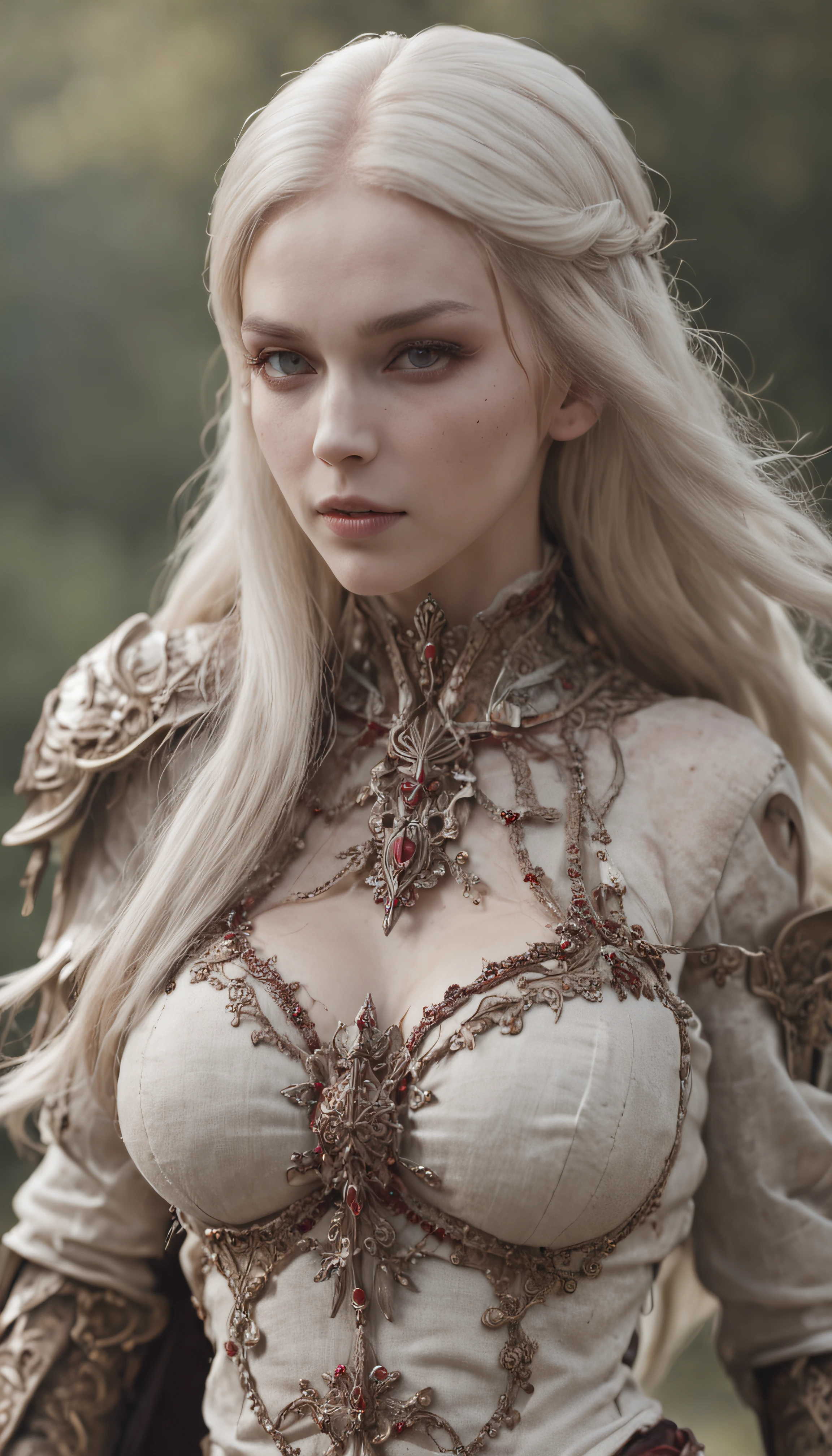 (tmasterpiece, high high quality, absurderes), full body female, (Reine des morts:1.1), pale-skinned, spears, (Blood on weapons:1.2), (Intricate skeleton armor in crimson and gray:1.3), Exposed ribs , long white hair, (Fantasy Background:1.3), Epic atmosphere, astonishing detail, fanciful, 8K, graveyard background, onimous, O spirit,(((skinny girl with huge saggy natural breasts))),blonde hair, blue eyes, 1girl, solo, long hair, two side up, lips, closed mouth, upper body, nose, real, 3DMM, masterpiece, best quality, ultra-detailed,beautiful detailed eyes, looking at viewer, huge breasts, (breasts out), ((full body main focus)),(subtle smile) ((double D breasts)), nsfw,(full body shot),well formed feet, well formed body,(perfect vagina)