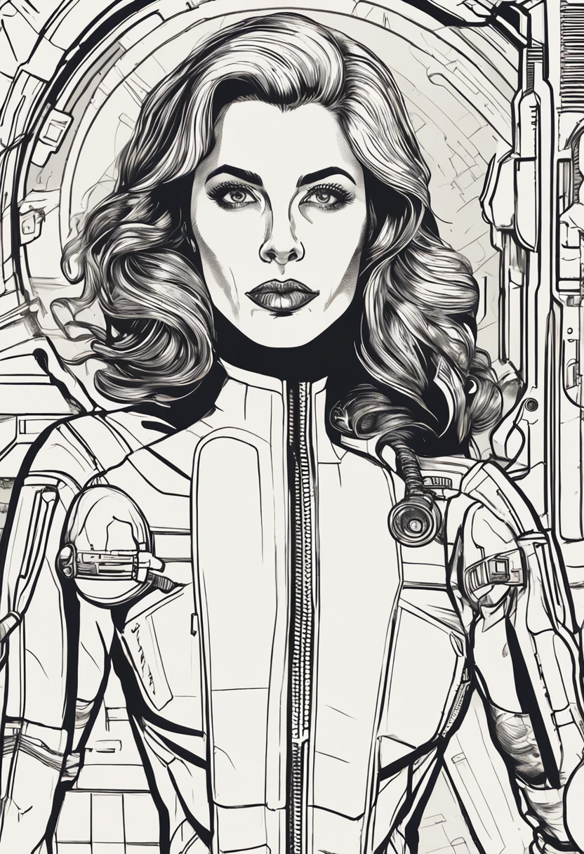 ((obraa maestra)), mejor calidad, outstanding illustration, (((Una mujer con traje espacial muy detallado))), enfoque suave, mirando al espectador, muy detallado en sus ojos, nariz, labios cejas, orejas, la mujer tiene un traje de capitana muy detallado y en su cintura porta una pistola de laser futurista muy letal, se encuentra en una nave espacial, Soft light and warm lighting, desde la ventana se divisa un planeta