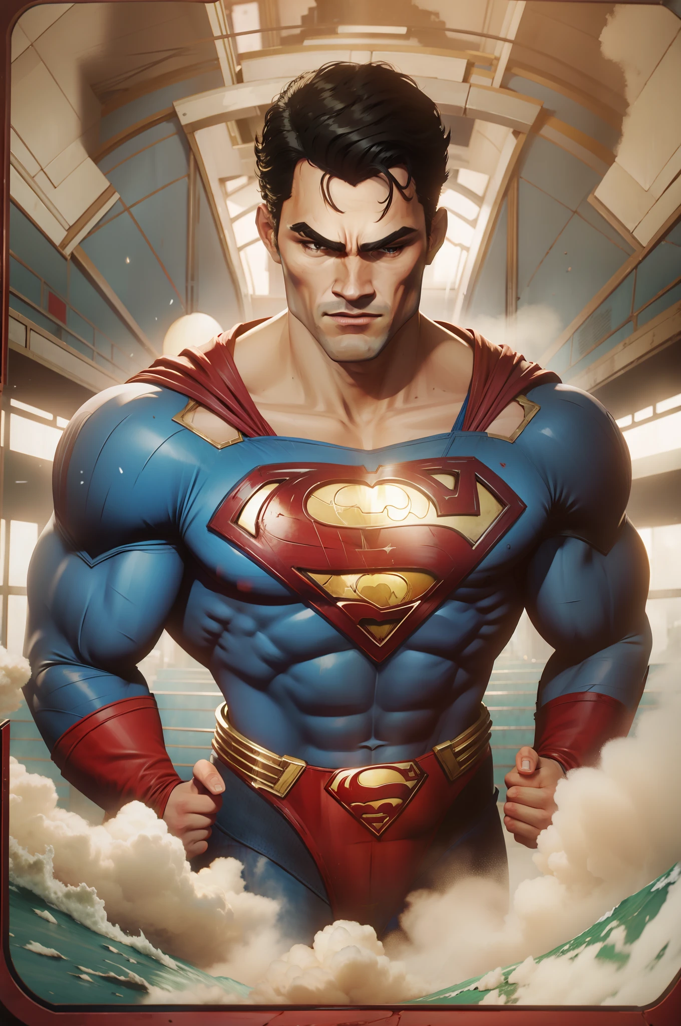 (Poster for a cinematic film featuring Superman)
A visually stunning masterpiece in the world of cinema, this poster captures the essence of Superman's heroic presence. The lens captures every intricate detail, showcasing the iconic superhero in all his glory. The shot depicts a close-up of Superman, his strong and noble features highlighted against a vibrant backdrop. The vibrant colors and dynamic composition create a sense of excitement and adventure. The lens used adds a touch of cinematic magic, enhancing the visual experience. Prepare to be captivated by the epic portrayal of the legendary Superman in this highly detailed and visually striking film poster.