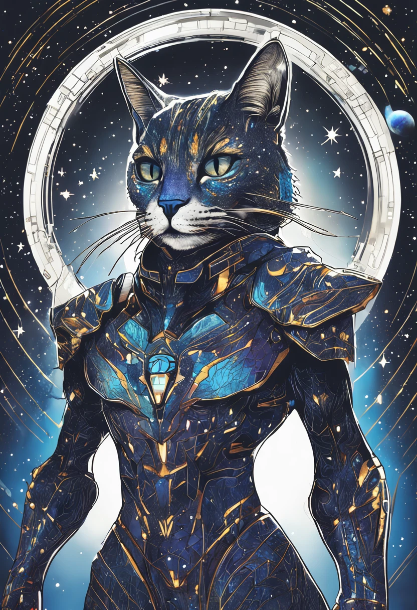 Description of the Yellow Intergalactic Cat in Cosmic Armor with Two Daggers on a Dark Planet:
Em um mundo sombrio e misterioso, where distant stars dot the night sky, resides a unique and captivating being: the Yellow Intergalactic Cat in Cosmic Armor. This cosmic feline is a brightly colored sight contrasting with the gloomy scenery around it.
Overall appearance:
Pelagem Radiante: Sua pelagem amarelo-dourada irradia um brilho suave, como se estivesse absorvendo a luz das estrelas. Each hair appears to be a small constellation, forming cosmic patterns that capture the imagination.
Galactic Eyes: His large, deep eyes are a shimmering blue hue, similar to galaxies themselves. They shine with a unique intelligence, observando o cosmos com uma curiosidade que ultrapassa fronteiras estelares.
Cosmic Armor: Wearing a shiny metallic armor, The cat's armor is adorned with patterns reminiscent of constellations and nebulae. Each piece of armor glows with an ethereal shade of blue, echoing the colors of the vast depths of space.
Adagas e Habilidades:
Adagas Luminescentes: Em cada uma de suas patas dianteiras, o gato empunha uma adaga luminescente de metal prateado. Daggers shine with a mystical energy, casting a soft glow that illuminates the gloomy surroundings.
Cosmic Dexterity: With agile and graceful movements, o gato desliza pelo terreno sombrio como uma estrela cadente. His dexterity is enhanced by the cosmic energy flowing through his daggers, permitindo que ele se mova com uma velocidade e agilidade impressionantes.
Ambiente e Personalidade:
Planeta Sombrio: The intergalactic cat resides on a dark planet, where starlight is scarce and the environment is filled with shadows. His presence radiates an aura of hope and brilliance, breaking the darkness around you.
Cosmic Curiosity: O gato possui uma curiosidade inata pelo desconhecido. His eyes always turn to the starry sky, e ele parece ter uma compreens