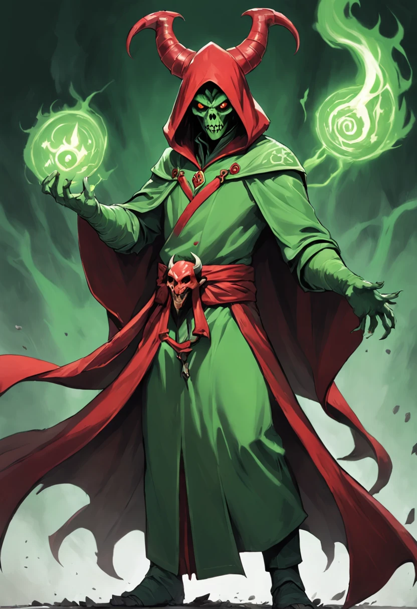 style of Rush Royale. Cultist with your red robe if there are 1 - 3 neighboring Cultists, receives the ability to attack additional targets.The number of additional targets is equal to the number of neighboring cultists. if there are 4 neighboring Cultists, gets double damage and area damage with green color. Cultists receive green souls when merging or making a sacrifice. Each soul increases Cultist damage by 1%. When the number of souls reaches 20, a Cultist in demon form transforms into a Harbinger with his red robe, and devil's horn, which increases their attack speed by 15%. When a Sacrifice is activated, every destroyed Cultist cleanses 3 random Cultists from a negative effect and increases their damage by 10% for 10s. A Cultist in Harbinger form with his red robe, and devil's horn increases its damage by 5% for every Cultist on the field, including Harbingers. When attacking green fire balls, Harbinger creates a fiery green chasm for 2s. The green chasm deals 100% of the Cultist's damage every 0.4s and reduces monster armor by 25%. There can only be one green chasm on the field at a time.
