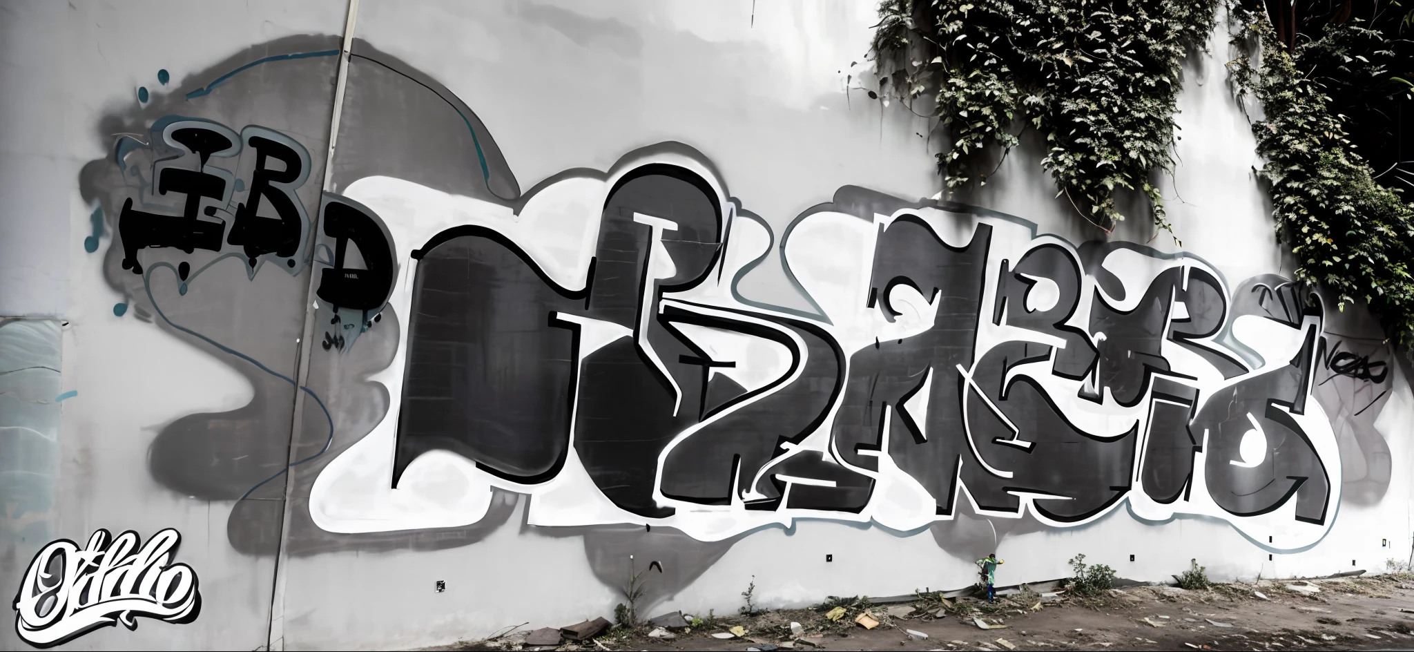 graffiti on a wall with a man on a skateboard in front of it, medium [ graffiti ], medium [ graffiti, wildstyle, graffiti wildstyle, hard edges! graffiti, graffiti writing, graffiti concrete, black graffiti, in graffiti style, graffiti letters, graffiti style, graffiti in background, graffitis, ny style grafitti, graffiti on the side, grafitti