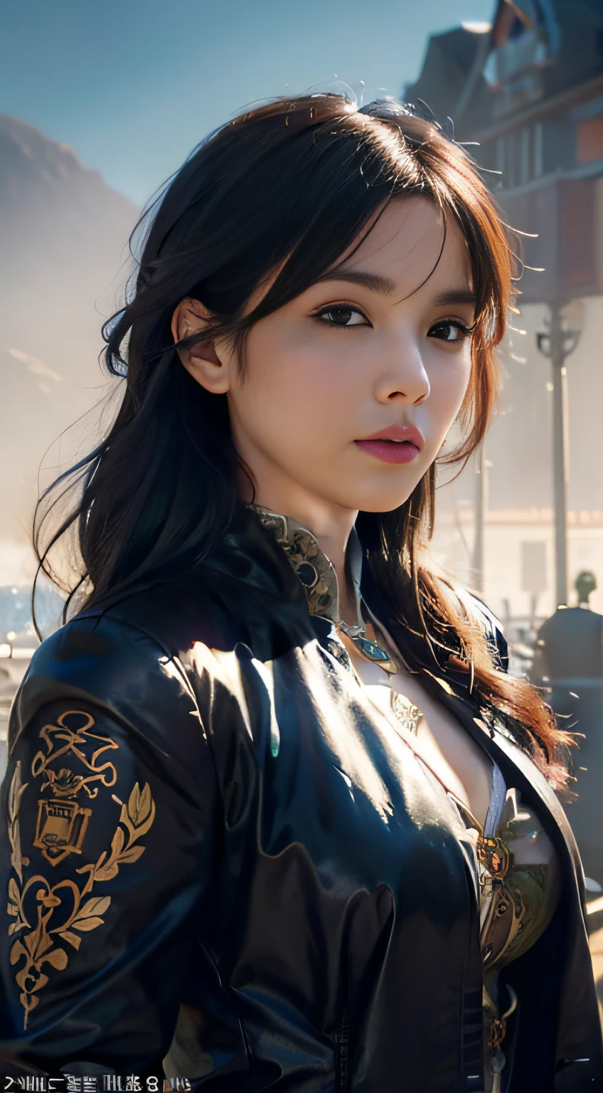 beautiful lady with steampunk style clothing painted by artgerm and greg rutkowski and alphonse mucha, bright pastel colors, soft shadows, featured on pixiv, environmental art, official art, anime, movie poster