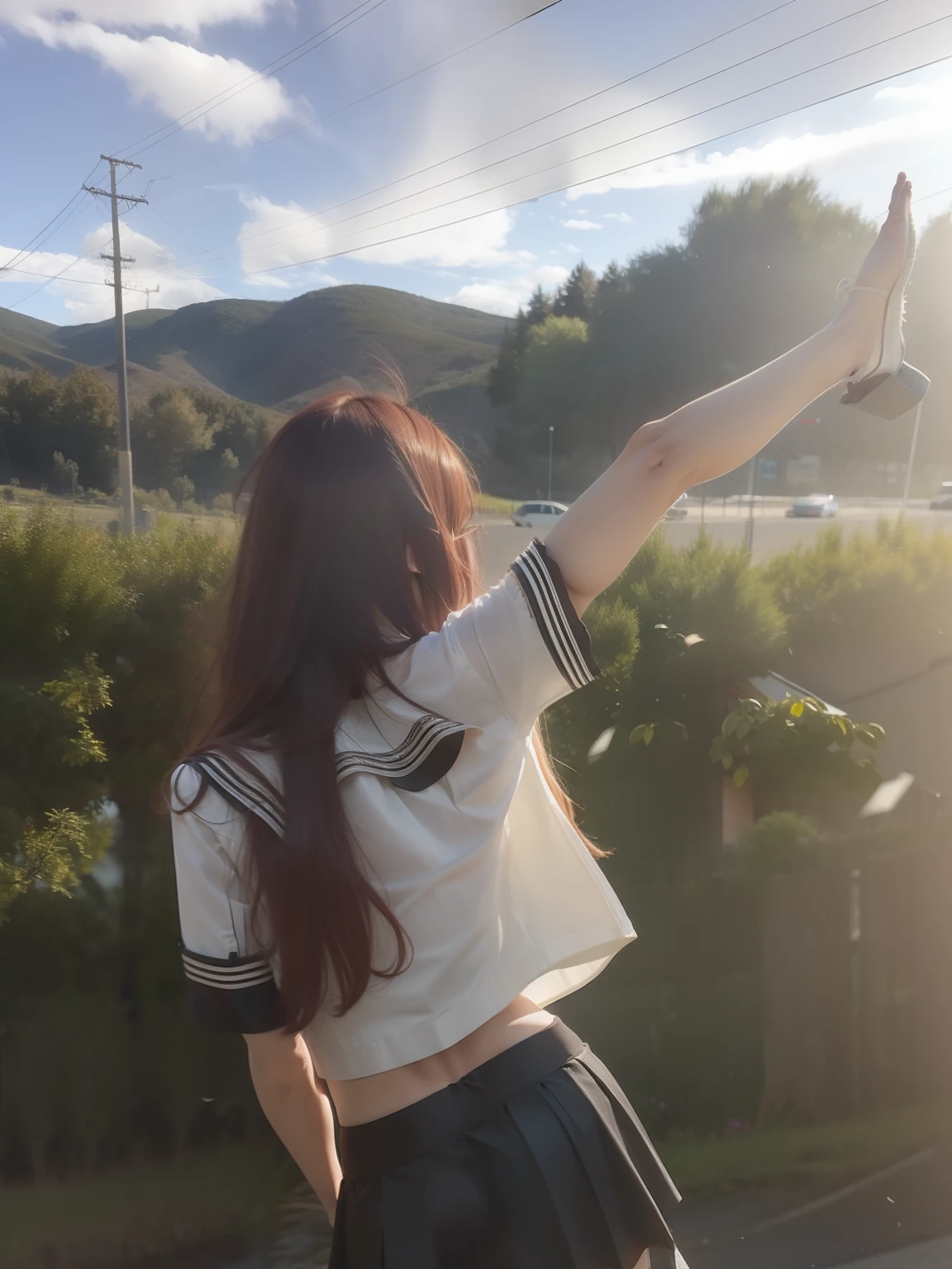 revealing lower body,The skirt was blown up by the wind,The reveal panties
