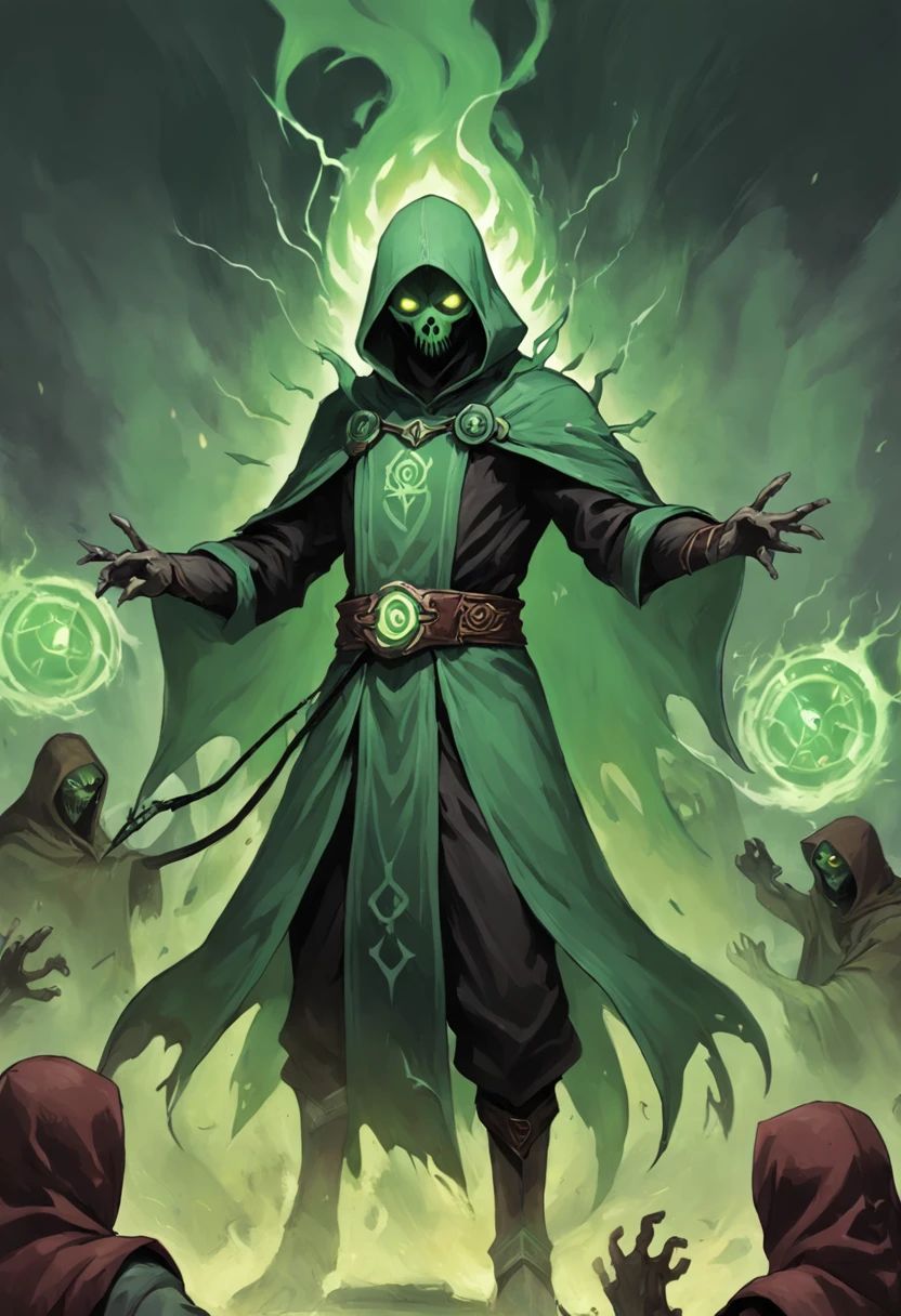 style of Rush Royale. Cultist if there are 1 - 3 neighboring Cultists, receives the ability to attack additional targets.The number of additional targets is equal to the number of neighboring cultists. if there are 4 neighboring Cultists, gets double damage and area damage with green color. Cultists receive souls when merging or making a sacrifice. Each soul increases Cultist damage by 1%. When the number of souls reaches 20, a Cultist in demon form transforms into a Harbinger, which increases their attack speed by 15%. When a Sacrifice is activated, every destroyed Cultist cleanses 3 random Cultists from a negative effect and increases their damage by 10% for 10s. A Cultist in Harbinger form increases its damage by 5% for every Cultist on the field, including Harbingers. When attacking green fire balls, Harbinger creates a fiery green chasm for 2s. The green chasm deals 100% of the Cultist's damage every 0.4s and reduces monster armor by 25%. There can only be one chasm on the field at a time. atack flames are green