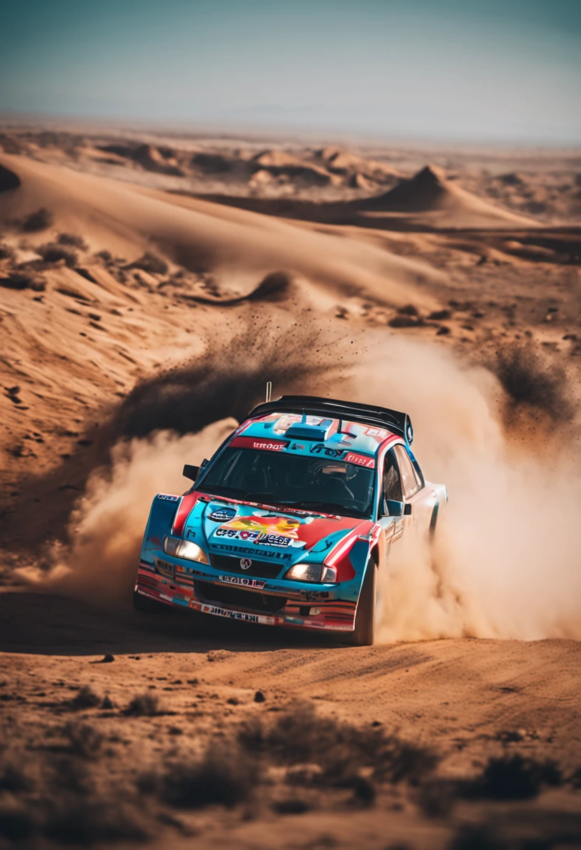 A rally car,Race across the endless desert,Jansha,drift,photorealestic