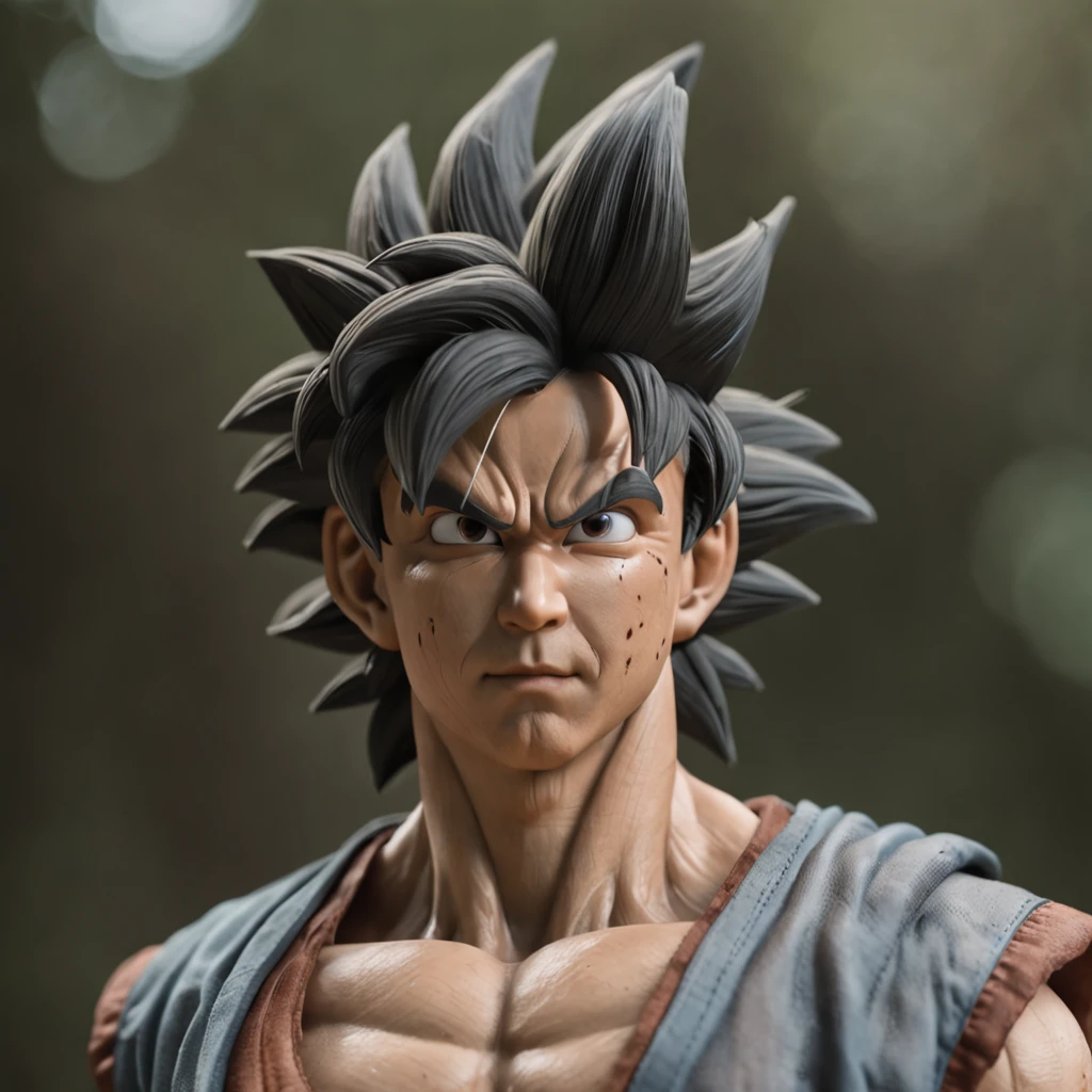 realistic full body Goku photo::realistic style,photorealism,masterpiece,ultra-detailed::anime style,drawing,doll,oil painting