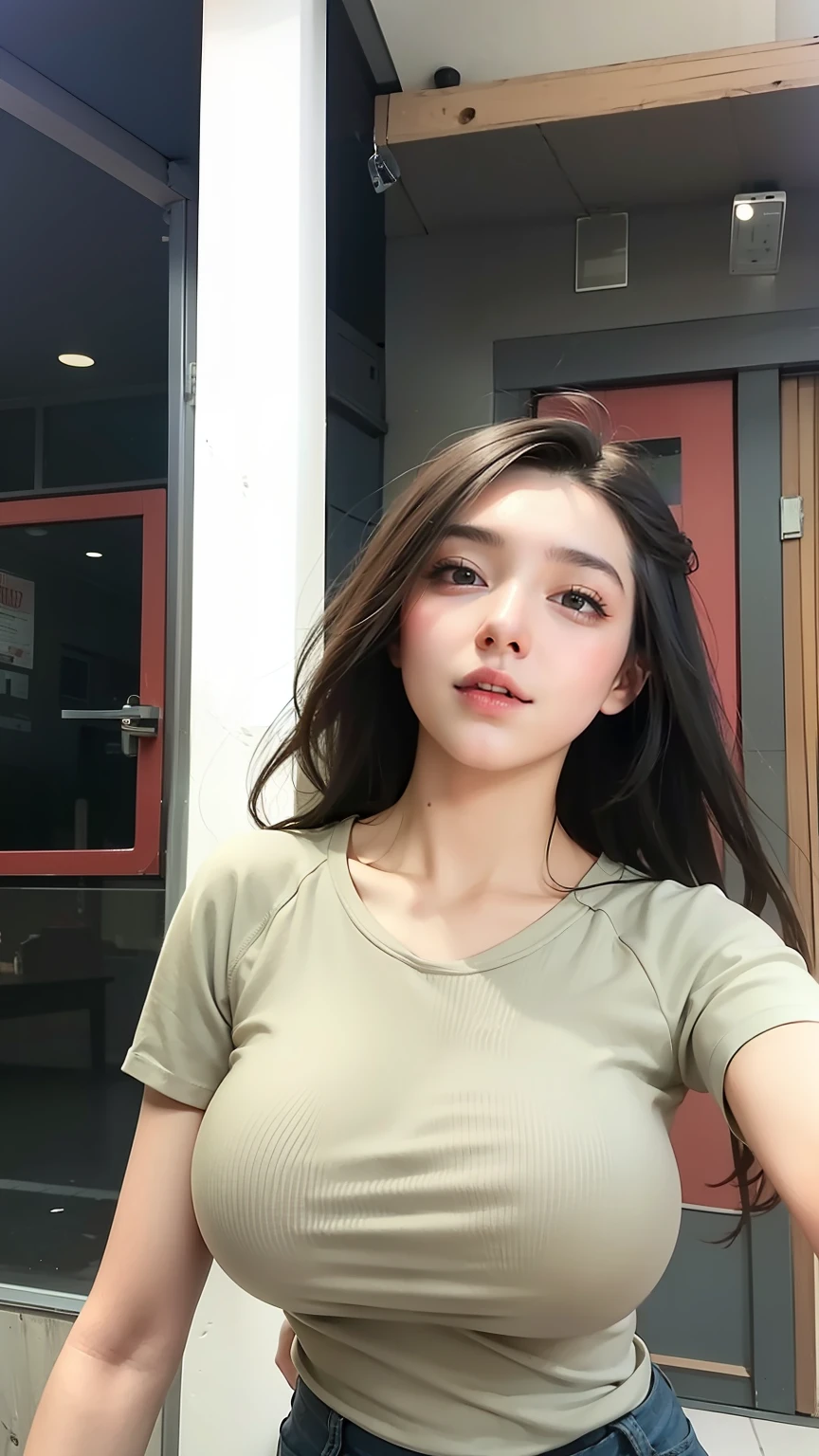 (Very big breast), oppai, (big cleavage), wearing sexy tank top, no_clothes, no_bra, realistic breast,