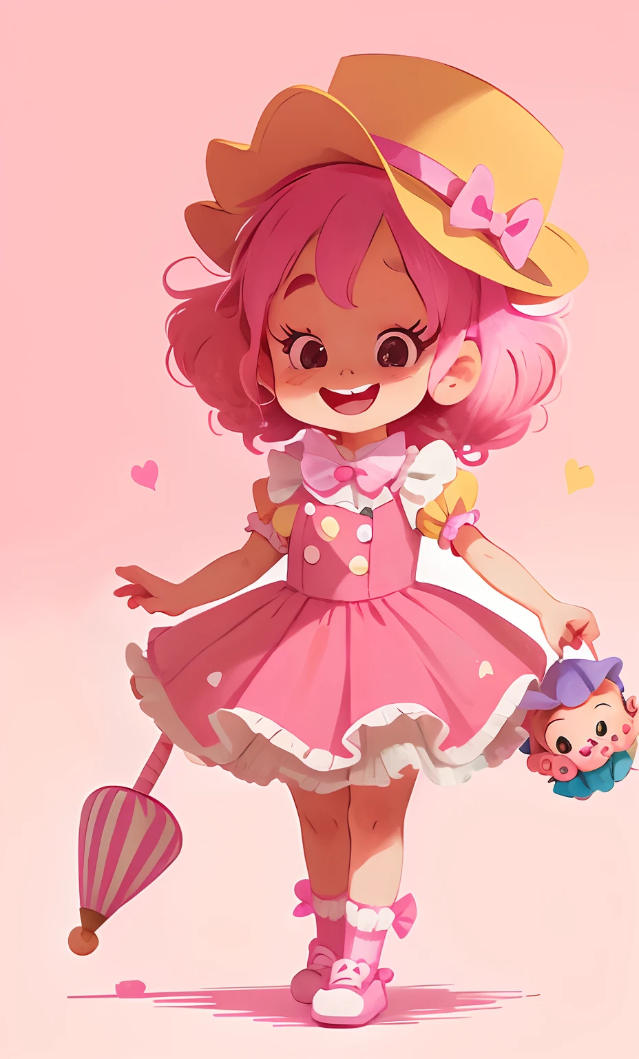 Cartoon clown girl with a cone hat and pink dress wearing colorful socks pink bow tie and with pink hair stuck maria chiquinha style, Smiling clown girl, cutecore clown, cute clown girl, Child Clown Girl, decora inspired illustrations, e 2K Cutecore Clowncore, menina doce, personagem bonito, clown, boneca patchwork, circus clowns, menina kawaii bonito, Loli, menina cor-de-rosa, menina bonito, pink iconic character, Palhacinha circense, Estilo Clowngirl