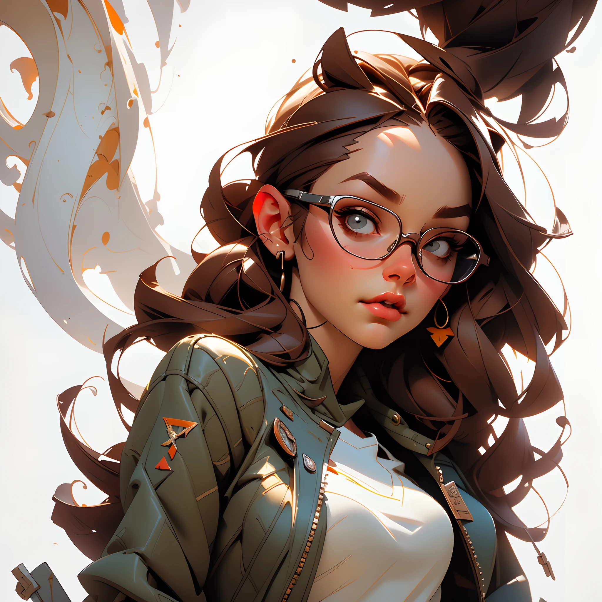 White girl with brown hair and white glasses, by Alejandro Burdisio