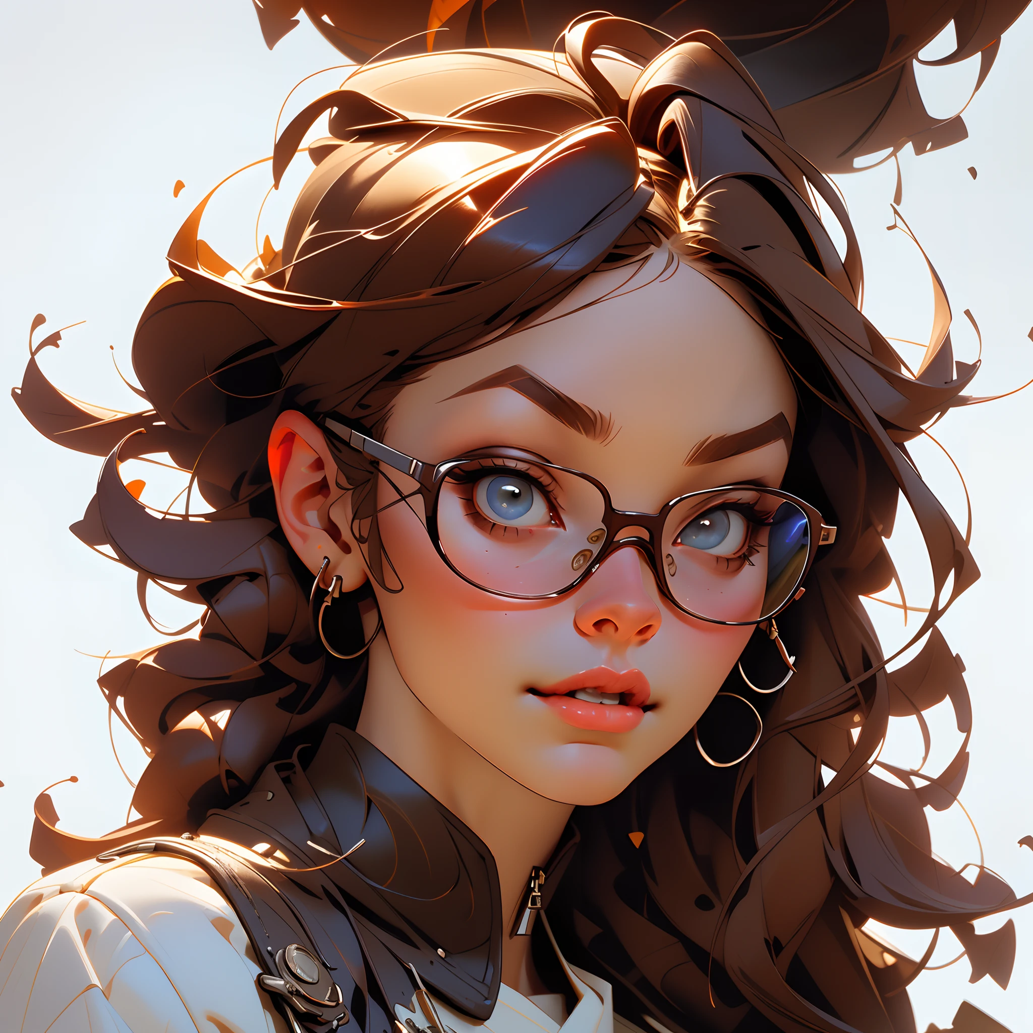 White girl with brown hair and white glasses, by Alejandro Burdisio