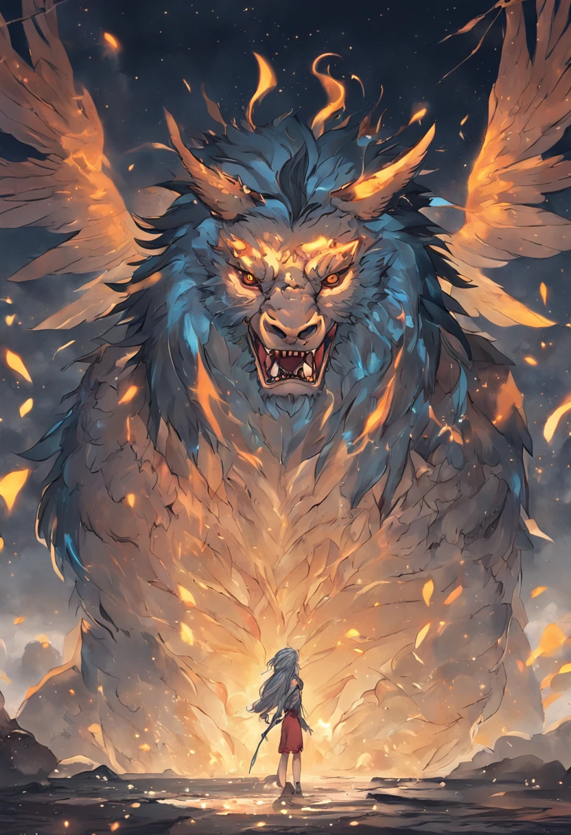 lion griffin, mytical creature, majestoso, asas poderosas, lion body, Eagle Head, olhar feroz, Garras afiadas, pena, bico dourado, tamanho grande, voador, Montanhas, Cloudy sky, ancient ruins, reino da fantasia, mythical landscape, epics, magica, mytical creature, mythical beast, feroz, mythical monster