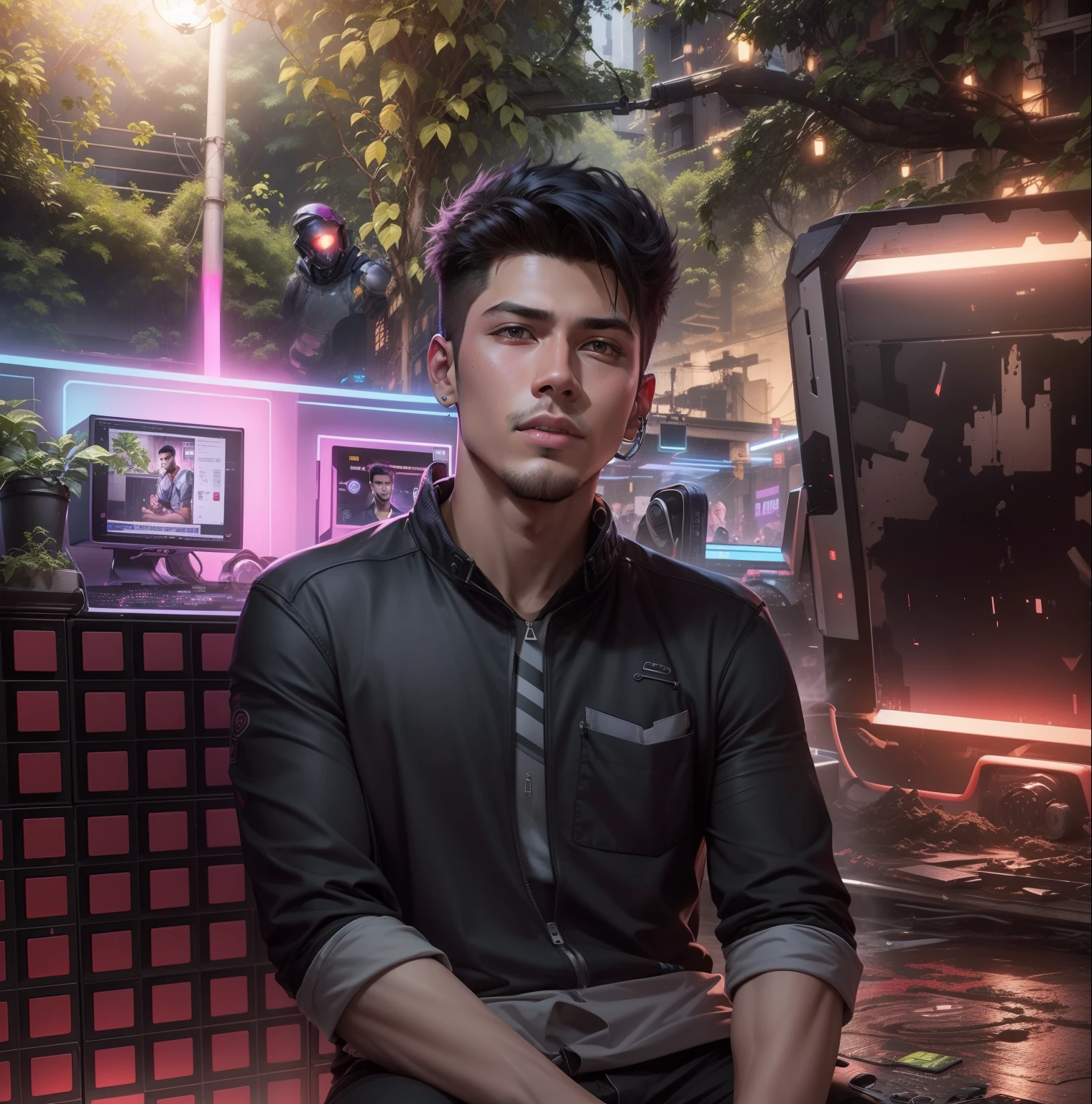 Change background ciberpunk handsome boy