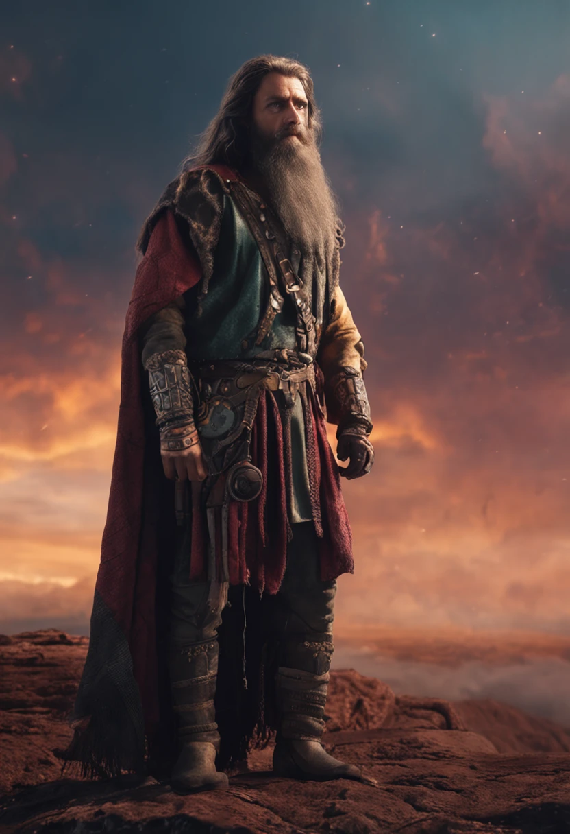 portrait figure from the dawn of time, accurate, long hair and beard, masculine, 8k