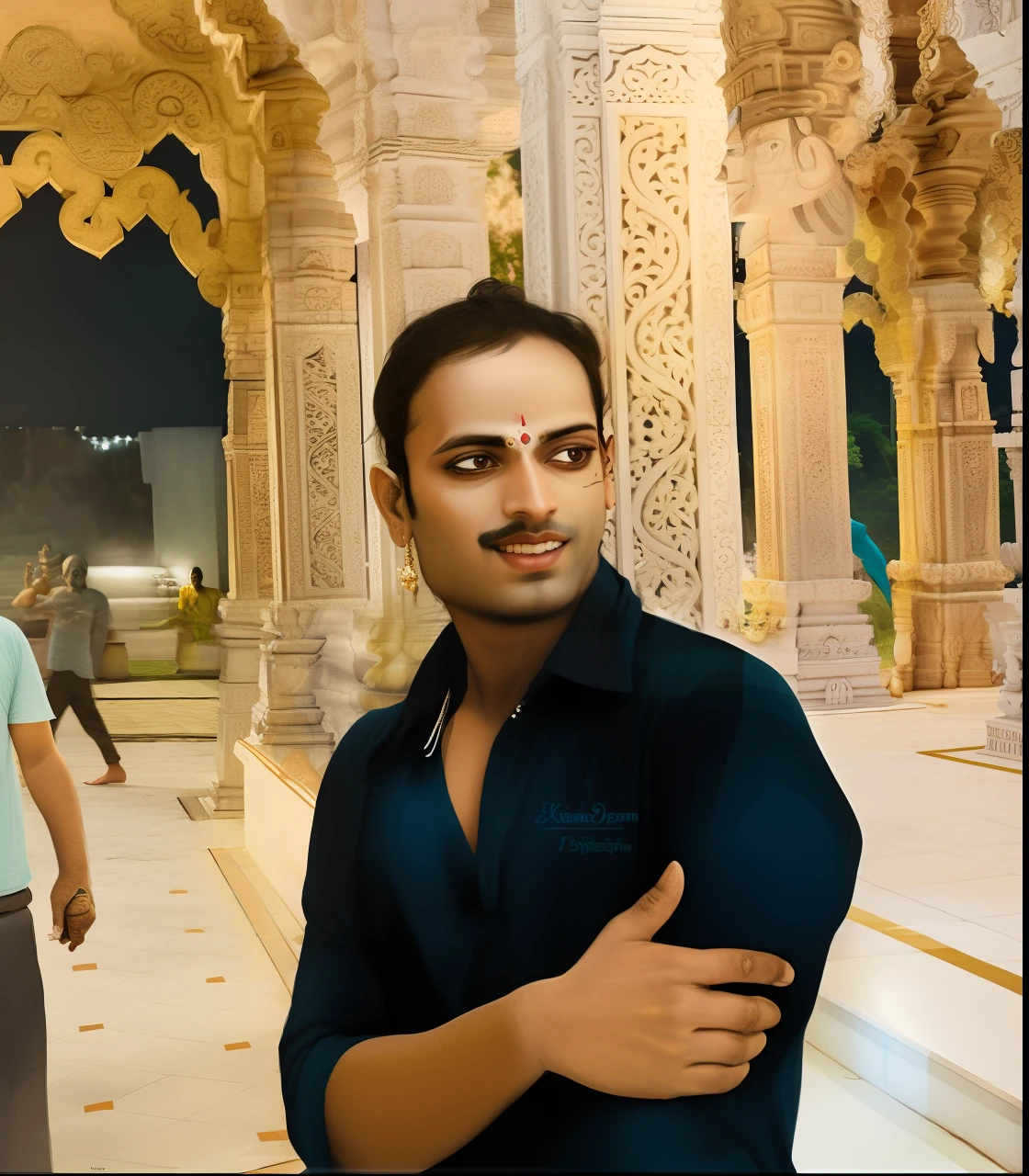 "Transform this image into a depiction of Lord Krishna avatar with my face."