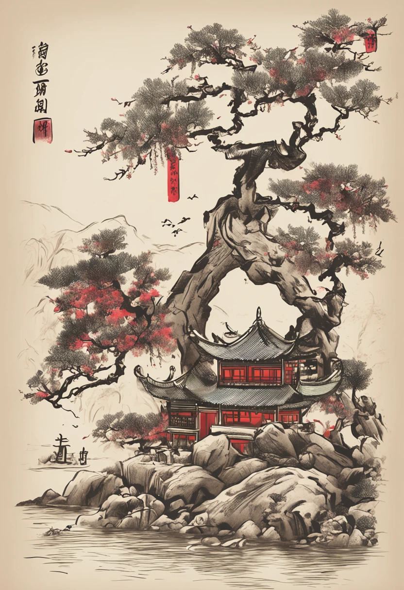 Chinese brush style writing the two characters of summer