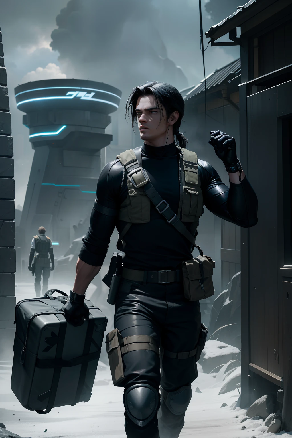 A conceptual mix between the film "Rambo: Acorralado" and the film "Tron", representada en un tipo de saco o maleta militar. Detalles creativos: The image shows a military sack or suitcase that combines elements of the aesthetics and theme of the films "Rambo: Acorralado" y "Tron". Detalles del ambiente: The environment is futuristic and technological, with flashes of light and visual elements characteristic of "Tron". Details of the atmosphere: The atmosphere is intense and action-packed, with a sense of danger and adventure typical of the films of "Rambo". Artistic and technical media: Design and digital creation techniques are used to combine the visual elements of both films in a coherent and stylized way.. Artistas y movimientos de arte complementarios: No specific names were provided. Concepto: This image represents a conceptual mix between the films "Rambo: Acorralado" y "Tron", fusing elements of action and adventure with a futuristic and technological aesthetic. The military sack or suitcase reflects this fusion, combining visual and thematic elements from both films. The intense, action-packed atmosphere highlights the sense of danger and adventure found in both stories.. The techniques of design and digital creation are used to achieve a coherent and stylized image that conveys the fusion of these two cinematic universes..
