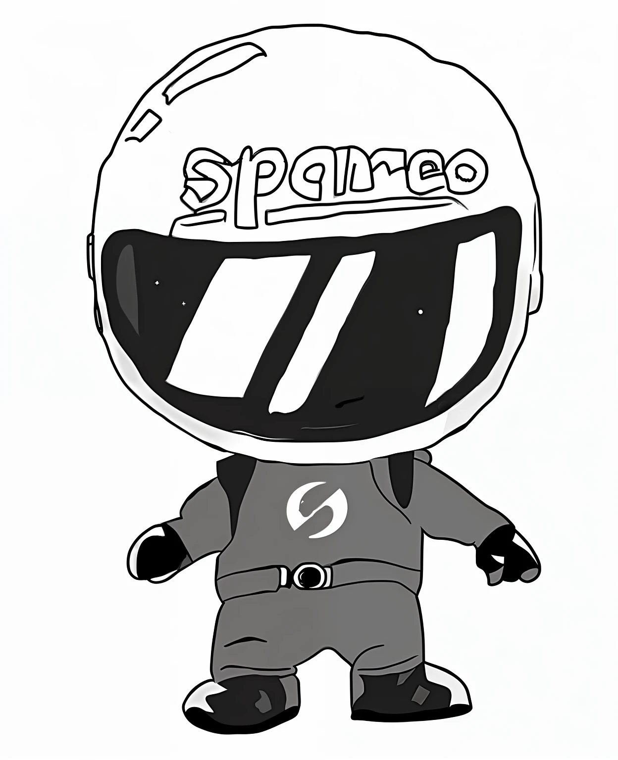 A caricature drawing of a man wearing a helmet, Spacecore, wears tiny spacesuit, wearing a spacesuit and helmet, wearing spacesuit, spare, wearing spacesuit, Cartoon space helmets of the 60s, fully space suited, drawn like the anime speed racer, silver space suit, clothed in space suit, man in silver space suit