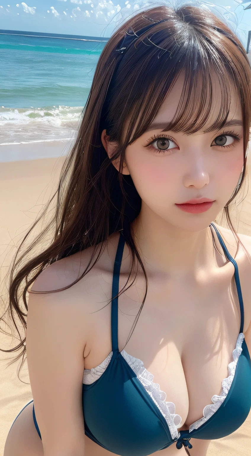 masutepiece, Best quality, illustration, Ultra-detailed, finedetail, A high resolution, 8K wallpaper, Perfect dynamic composition, Beautiful detailed eyes, swimsuit, Random cute hairstyle, Medium breasts, Natural color lips,beach, Random cute pose,