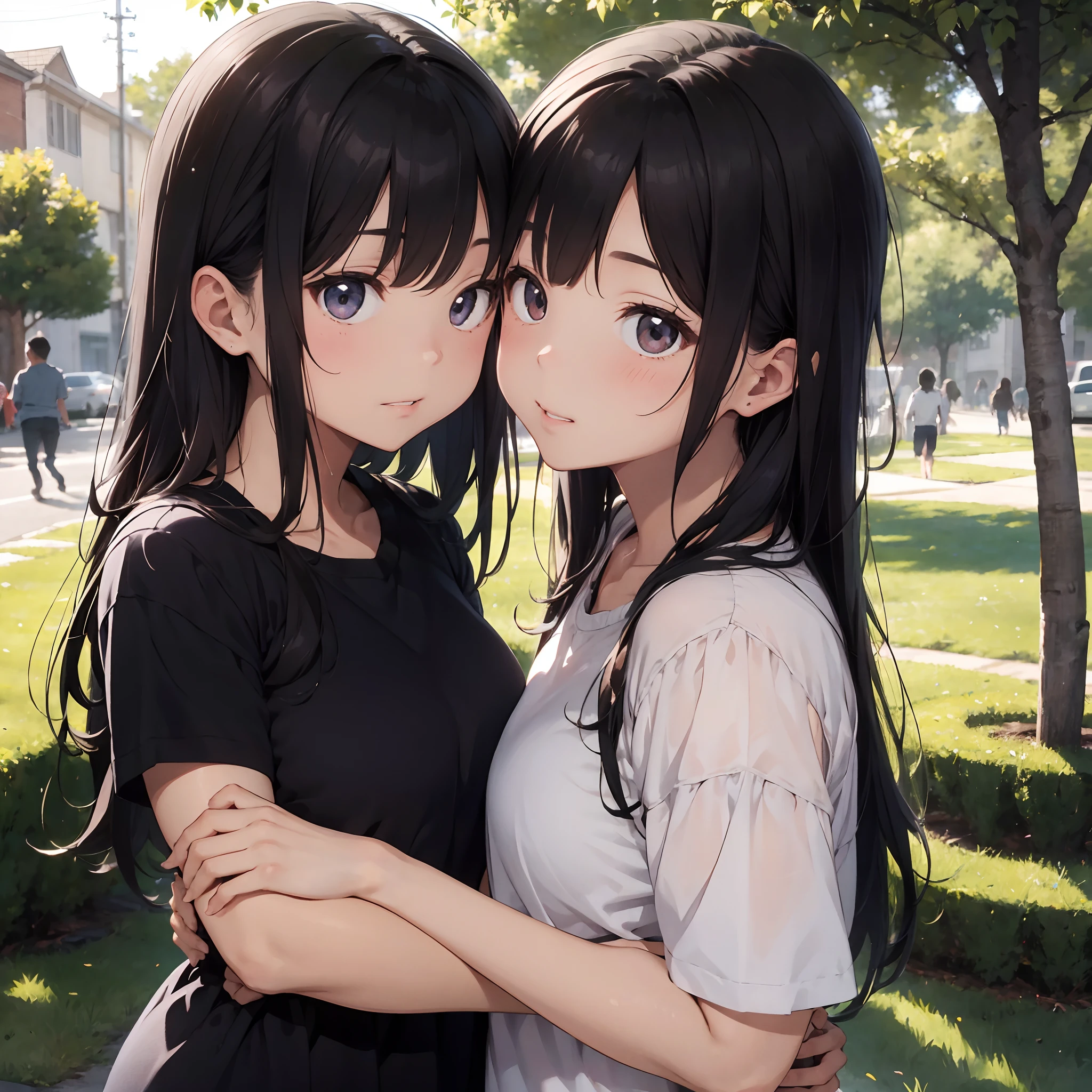 Young men and women kissing, Under the trees、Yang Bin、Sunlight、shadowing、Evening glow、富士XT3、closeup of face、