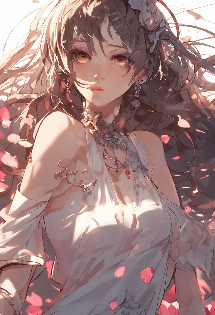 ((1人の女性)), (nsfw:1.2), Open clothes, Hand-held clothing, torn open, The tip of the chest is exposed, (Highly detailed CG Unity 8k wallpapers), (masterpiece), (top-quality), (ultra-detailliert), (The best illustrations), (Best Shadows), (realisitic), (PureErosFace_V1:0.5), lensflare, (depth of fields), (natural soft light), 超A high resolution, (eye detailed), A charming smile, (brunette) , (((Transparent Sexy Night Dress))), (exposed breast), 26 year old、(((In the pond in the night sky)))、Girl with flowers in her hair and hair, Pictures of realistic and cute women, beautiful gorgeous digital art, beautiful fantasy art portrait,beautiful digital painting, Beautiful digital art, beautiful anime woman, Gorgeous Digital Painting, Elf long woven brown hair, Beautiful portrait, gorgeous digital art, brown flowing hair、pink dress、