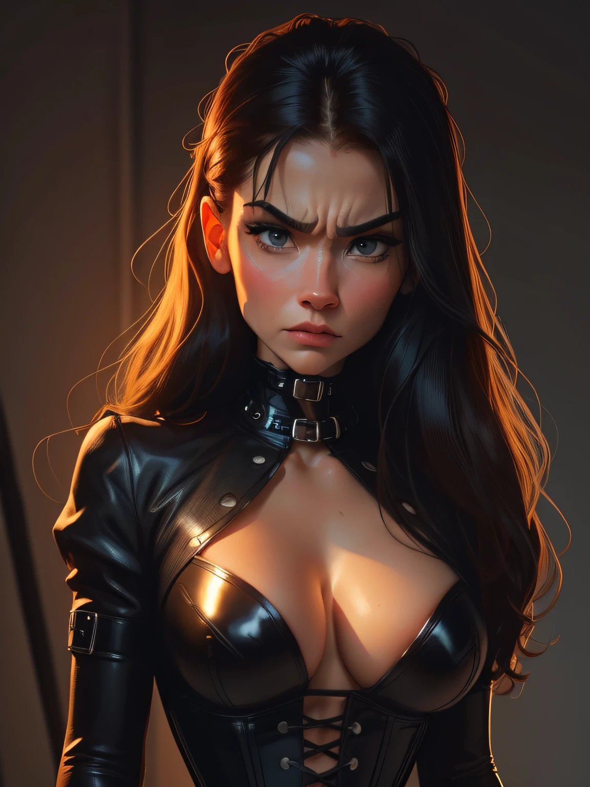 Angry Face, BDSM,slave,Rubber,Black Corset,Bondage,Collar,NSFW,((Best Quality, 8k, Masterpiece:1.3))), Crisp Focus: 1.2、(Layer Cut, Big:1.2),Beautiful Woman with Perfect Figure: 1.4、Slender Abs:1.2、Wet Body:1.5、Highly Detailed Face and Skin Texture、Detailed Eyes、Double Eyelids,Long Hair