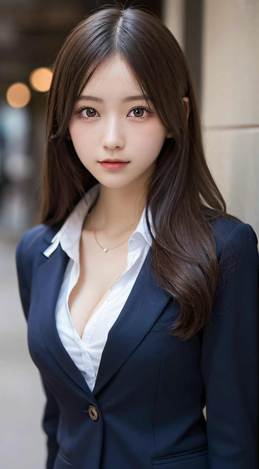 masutepiece, Best Quality, Illustration, Ultra-detailed, finely detail, hight resolution, 8K Wallpaper, Perfect dynamic composition, Beautiful detailed eyes,  Natural Lip,blazer ,school uniform, cleavage, Full body