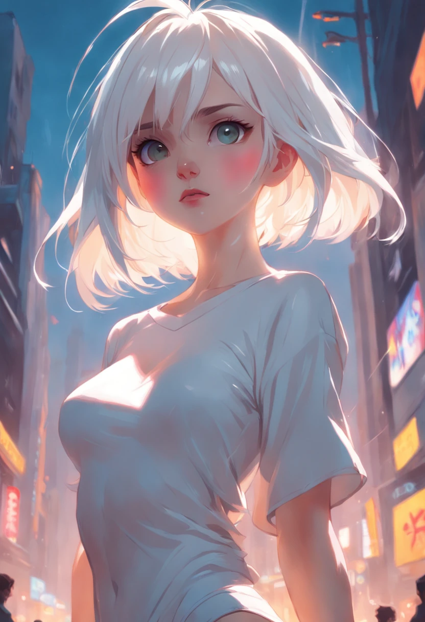 [by Artgerm and WLOP and Ilya Kuvshinov and RHADS and Loish and Rossdraws] beautiful young woman in tight clothes, rusian short white hair