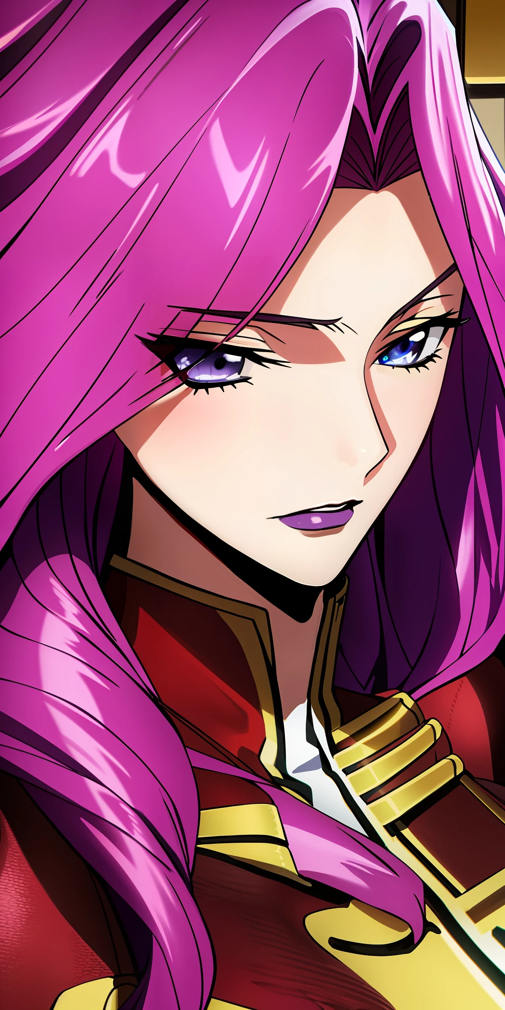 cornelia_li_britannia, huge breasts, solo, standing, cornelia_military_uniform,, masterpiece, best quality, detailed face, detailed eyes, highres,