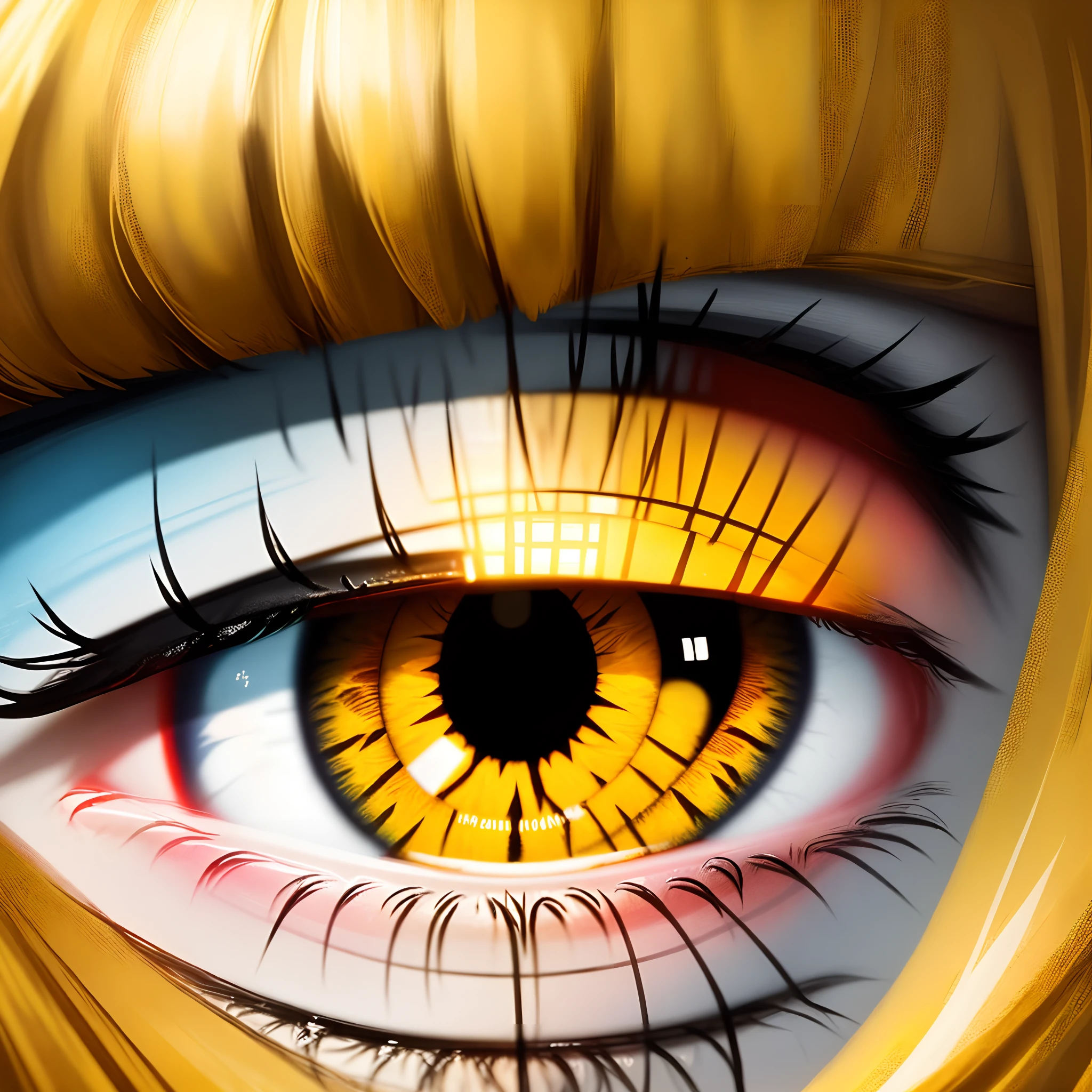 Yellow pupil of the left eye，Golden pupil of the right eye，Sporadic with a hint of yellow hair，Look diagonally at the screen