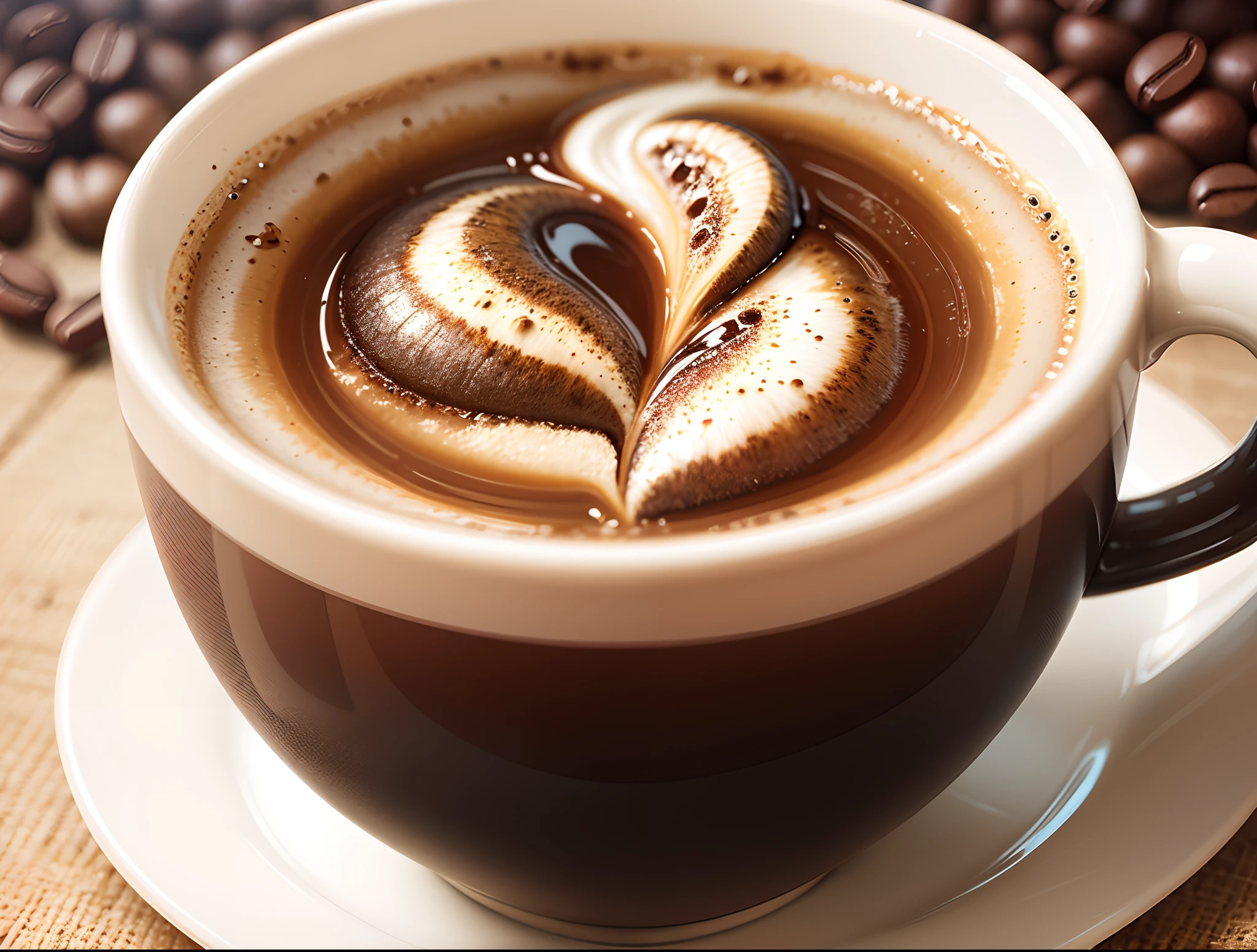 coffe cup on of many grain of coffe, detailed, hd, ultra detailed, 8k, best quality --auto --s2