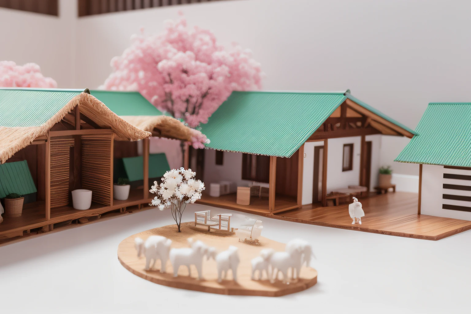 White cotton. Uma fazenda em miniatura. Cercado de fazenda. Feno. Fazenda. Maquete.