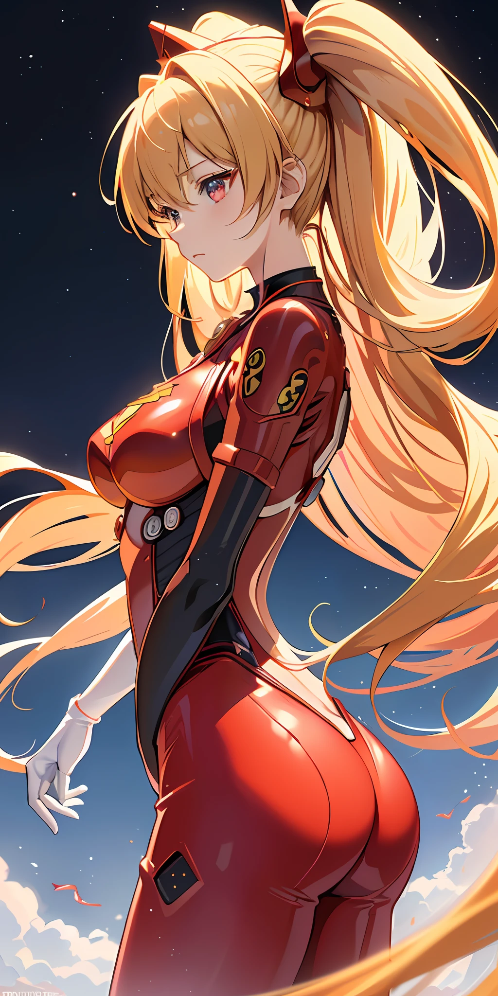 masterpiece, Highest quality, Soryu Asuka Langley Orange_hair, green_eye, Plug Suit, chest, length_hair, red_Bodysuits, interface_headset