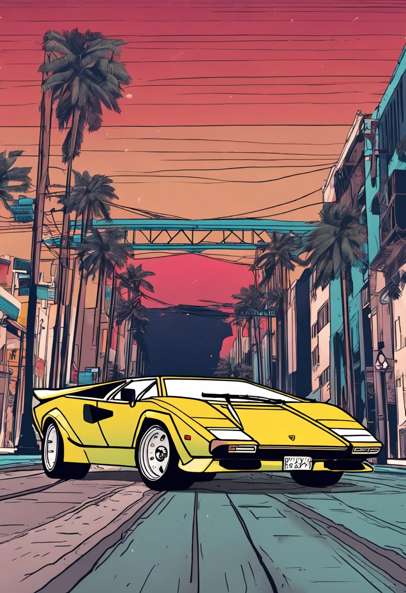 Lamborghini Countach 2022 road into miami street