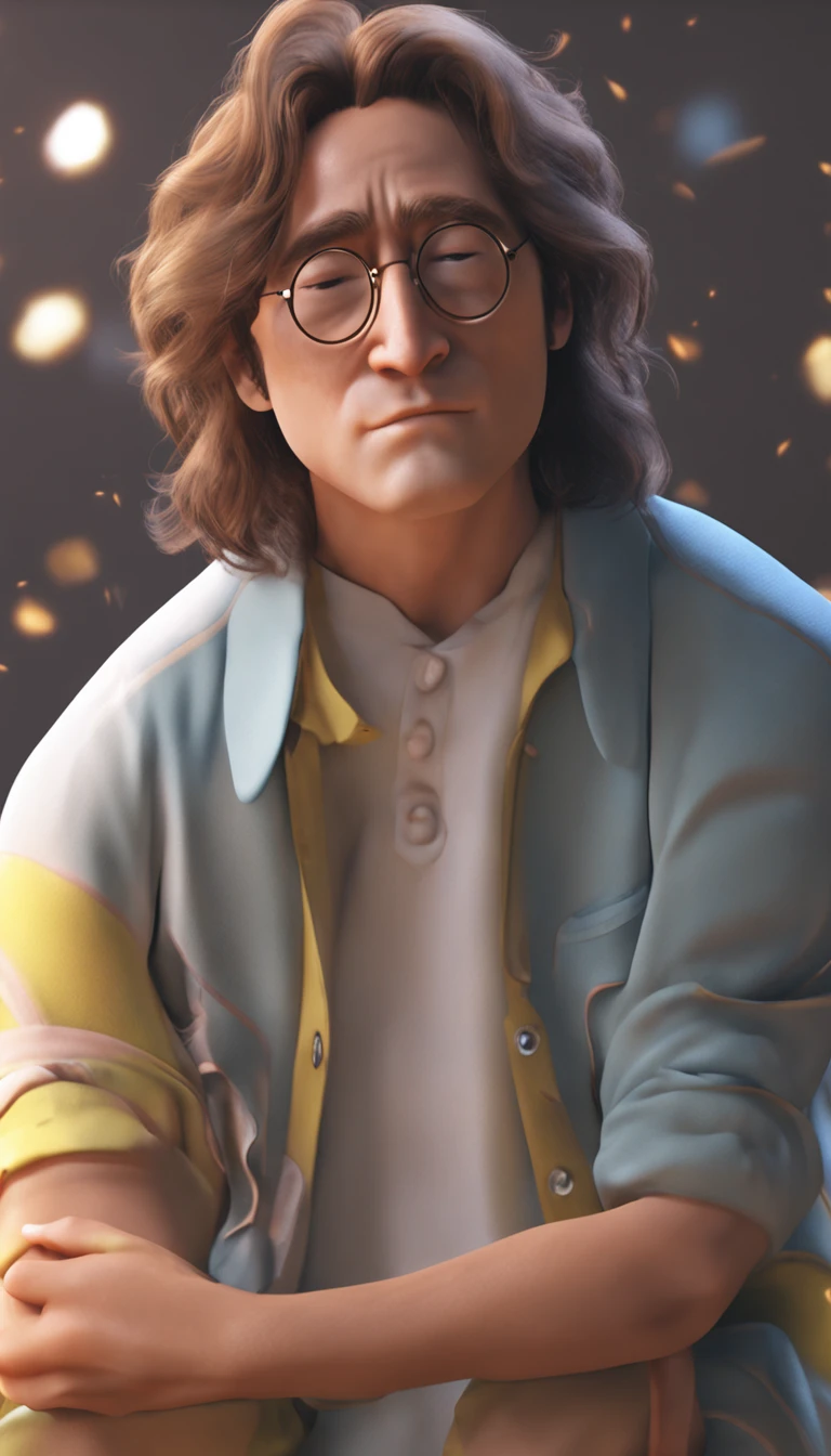 Young crazy crying John Lennon, Teardrops, Portrait, entire body visible, Align Center, Studio Ghibli style, Cute outfit,No background, Soft shading, 8K, 。.。.3D, unreal enginee 5